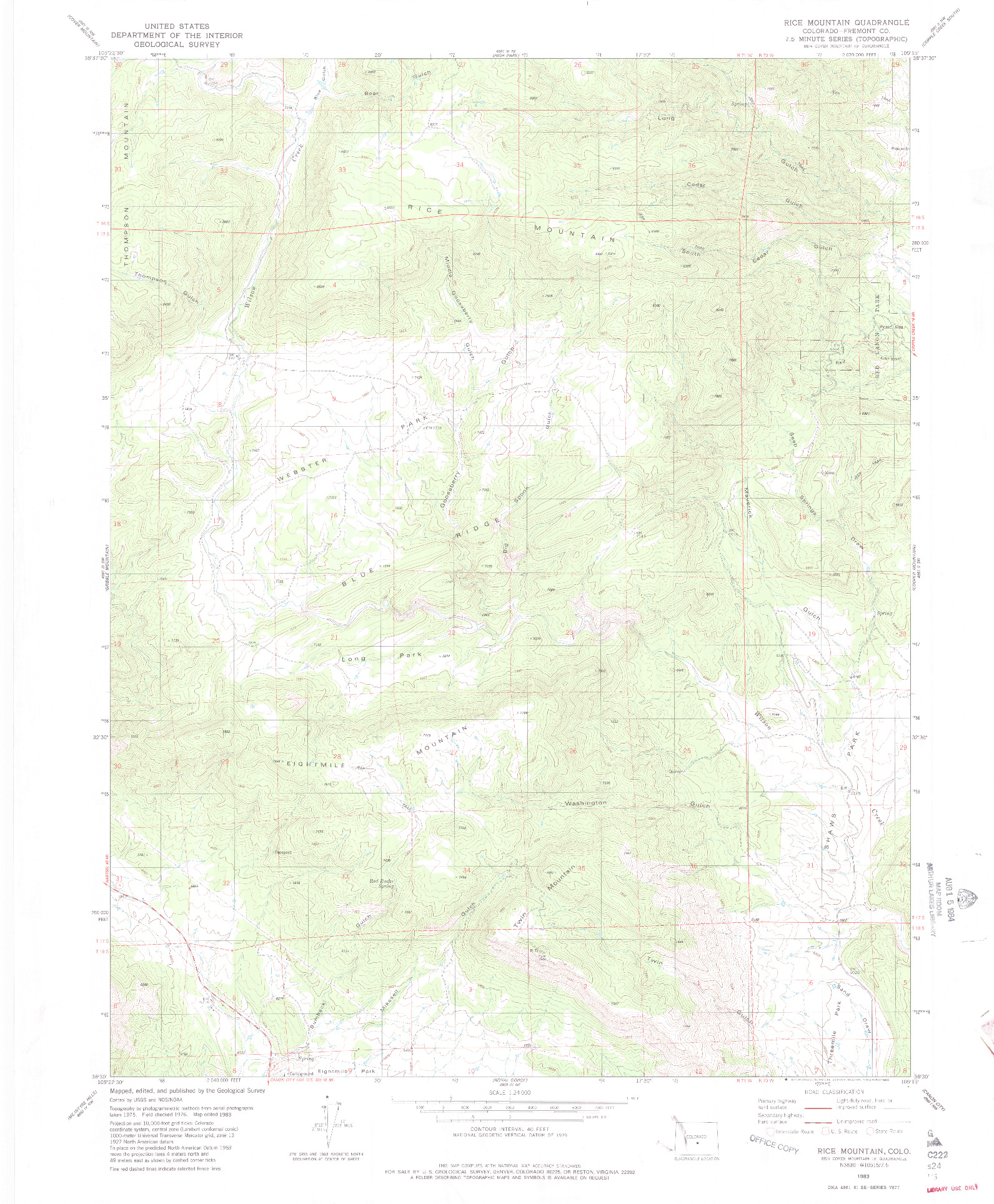 USGS 1:24000-SCALE QUADRANGLE FOR RICE MOUNTAIN, CO 1983
