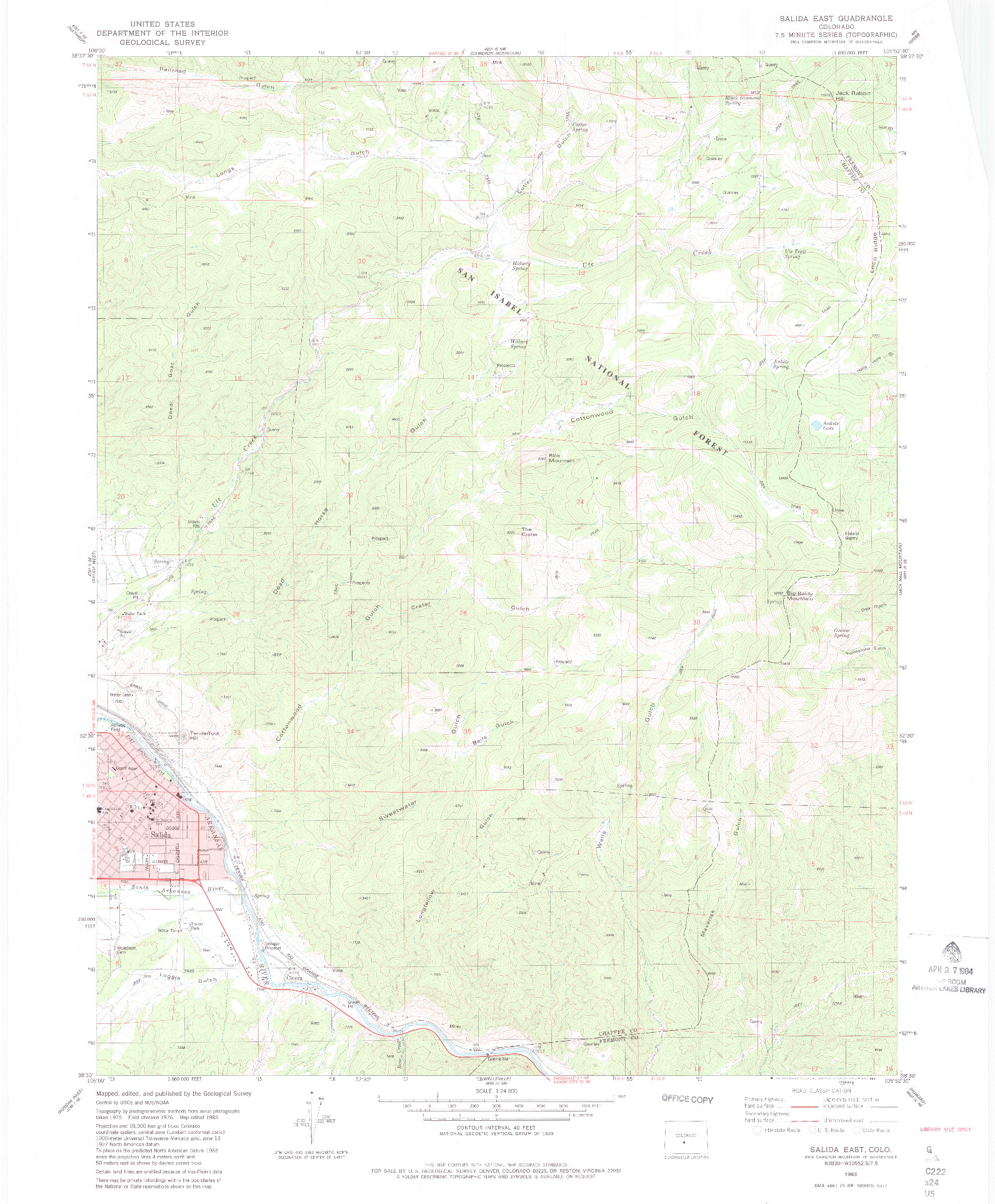 USGS 1:24000-SCALE QUADRANGLE FOR SALIDA EAST, CO 1983