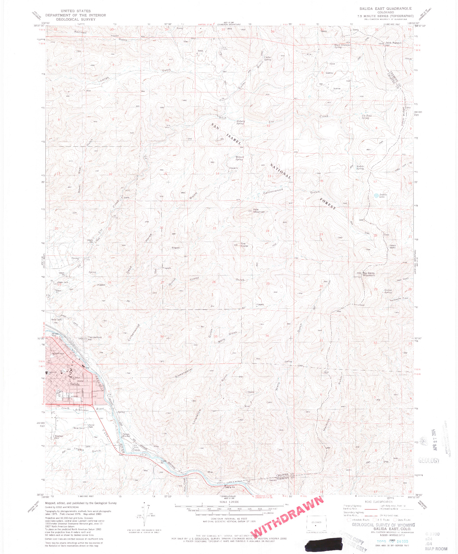 USGS 1:24000-SCALE QUADRANGLE FOR SALIDA EAST, CO 1983