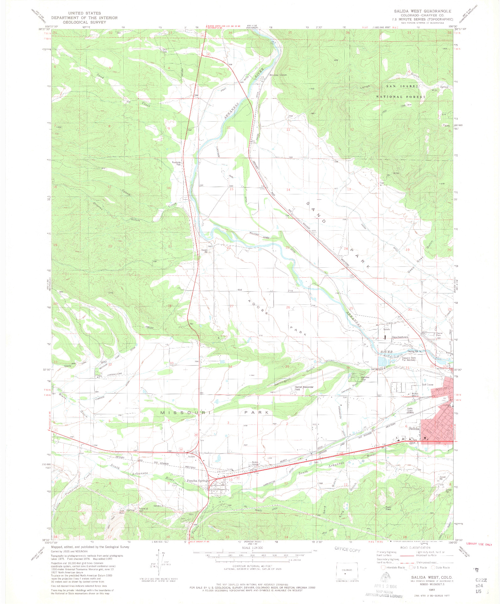 USGS 1:24000-SCALE QUADRANGLE FOR SALIDA WEST, CO 1983
