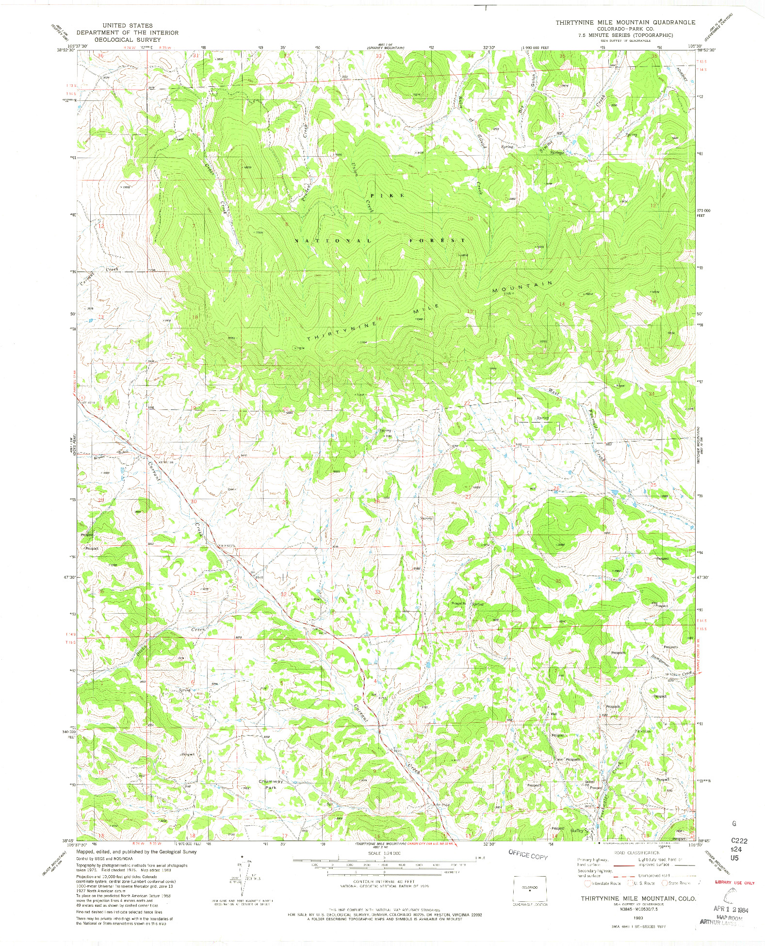 USGS 1:24000-SCALE QUADRANGLE FOR THIRTYNINE MILE MOUNTAIN, CO 1983