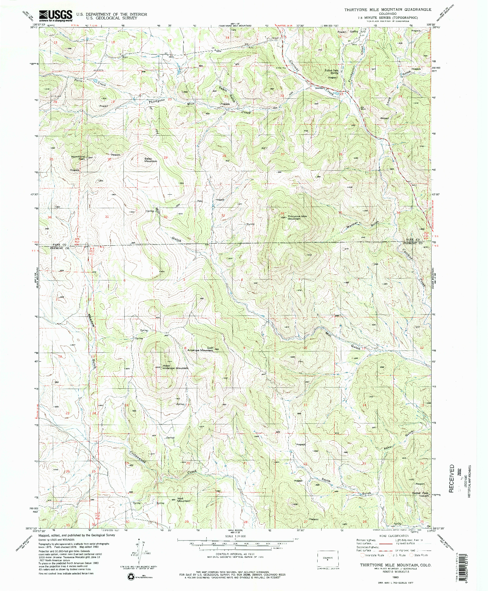 USGS 1:24000-SCALE QUADRANGLE FOR THIRTYONE MILE MOUNTAIN, CO 1983