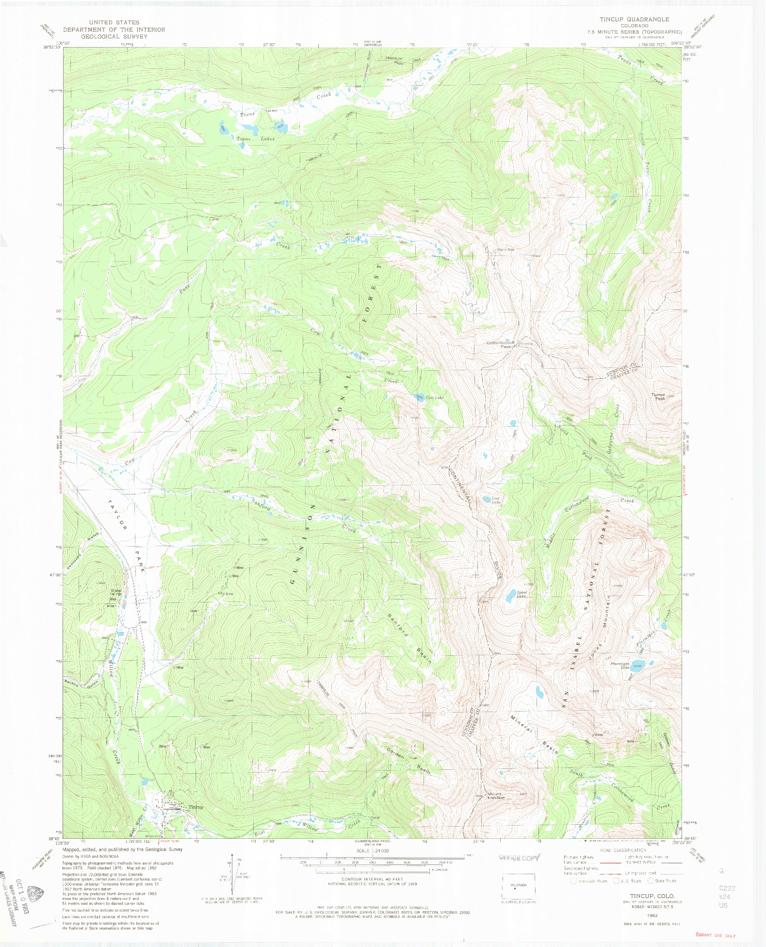 USGS 1:24000-SCALE QUADRANGLE FOR TINCUP, CO 1982