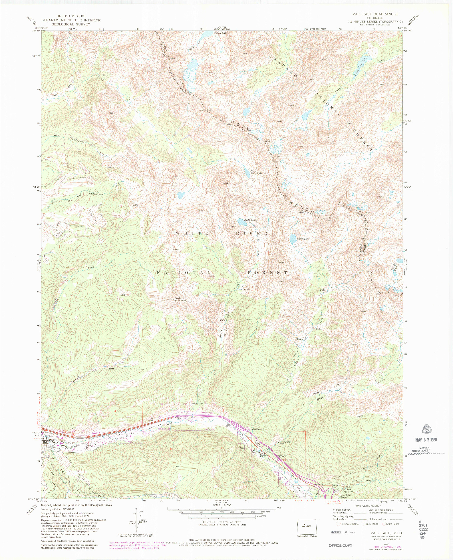 USGS 1:24000-SCALE QUADRANGLE FOR VAIL EAST, CO 1970