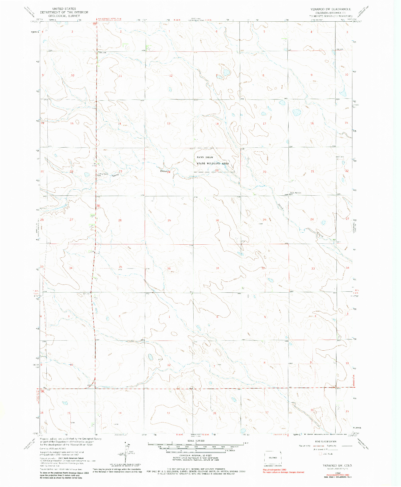 USGS 1:24000-SCALE QUADRANGLE FOR VENANGO SW, CO 1962