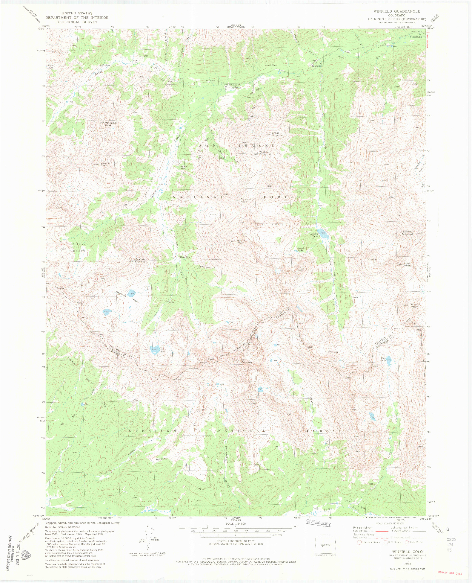 USGS 1:24000-SCALE QUADRANGLE FOR WINFIELD, CO 1982