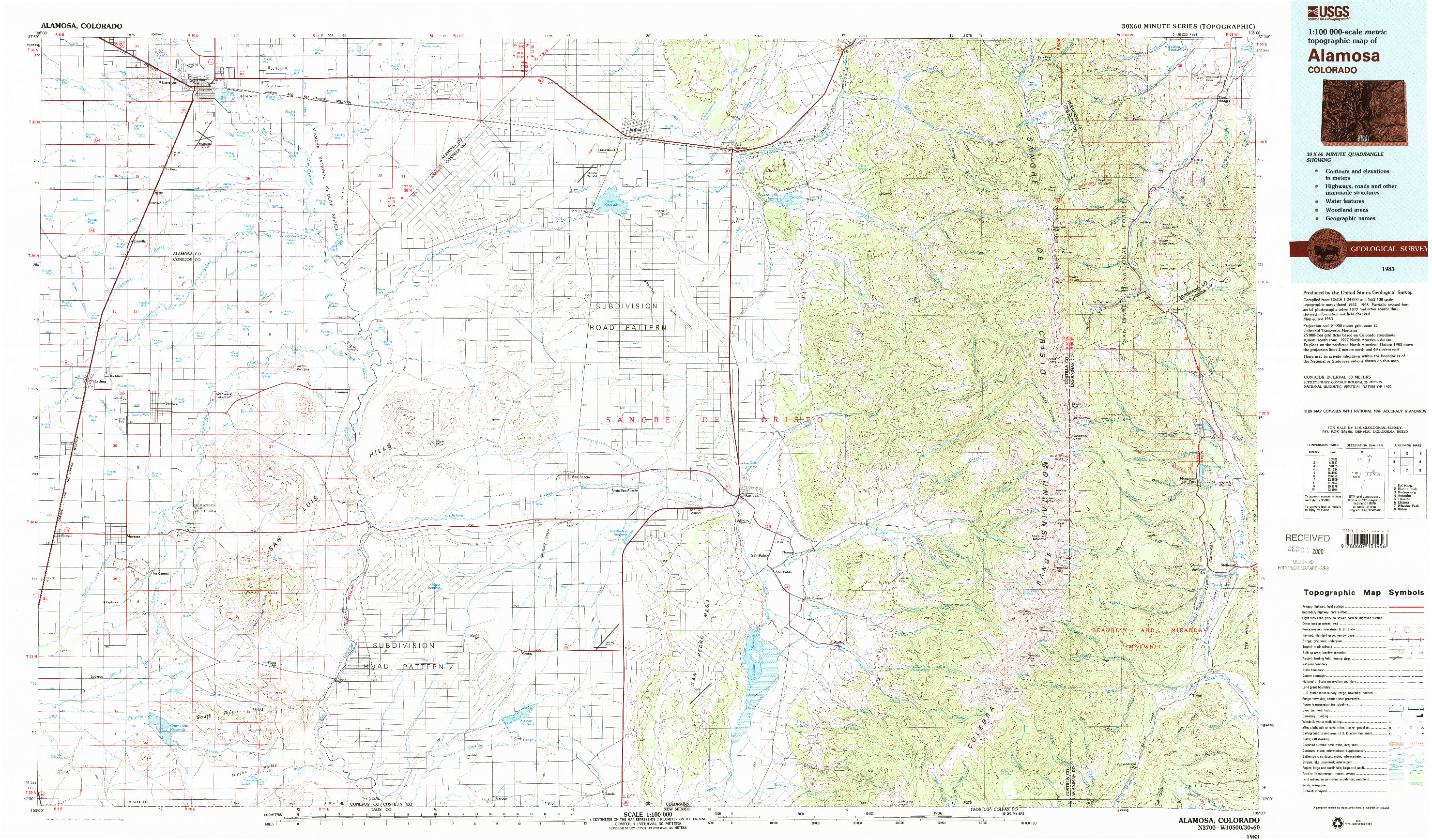 USGS 1:100000-SCALE QUADRANGLE FOR ALAMOSA, CO 1983