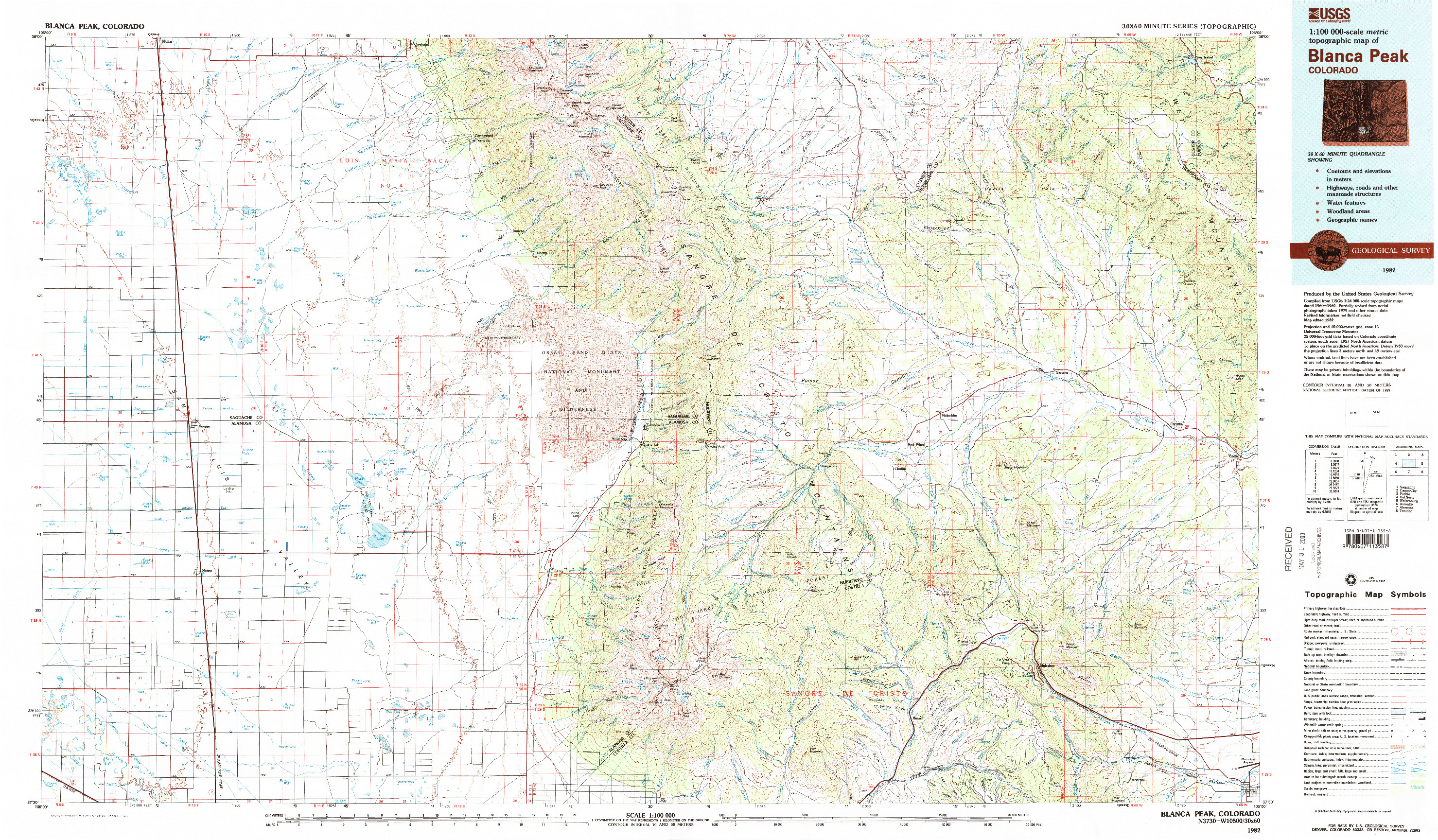 USGS 1:100000-SCALE QUADRANGLE FOR BLANCA PEAK, CO 1982