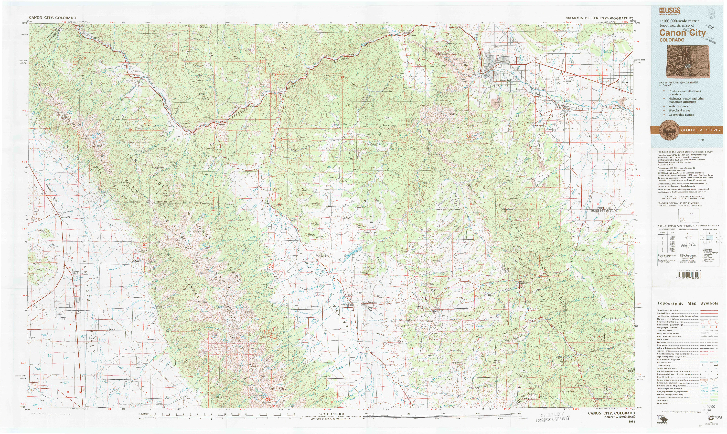 USGS 1:100000-SCALE QUADRANGLE FOR CANON CITY, CO 1982