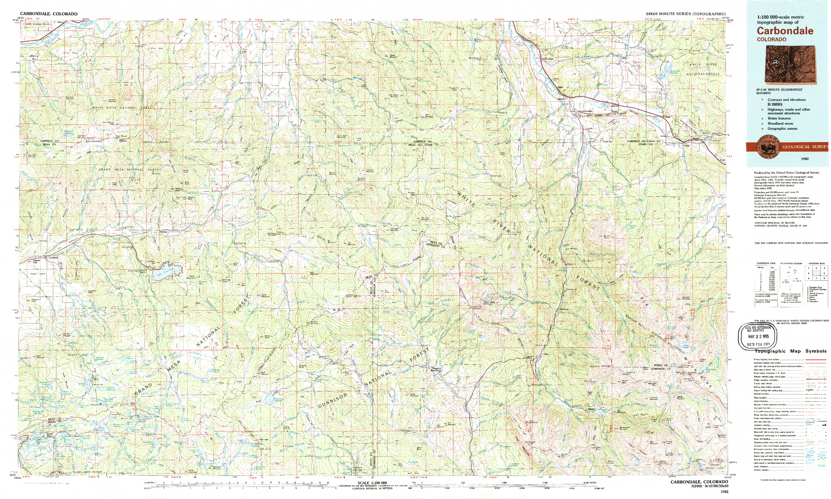 USGS 1:100000-SCALE QUADRANGLE FOR CARBONDALE, CO 1982