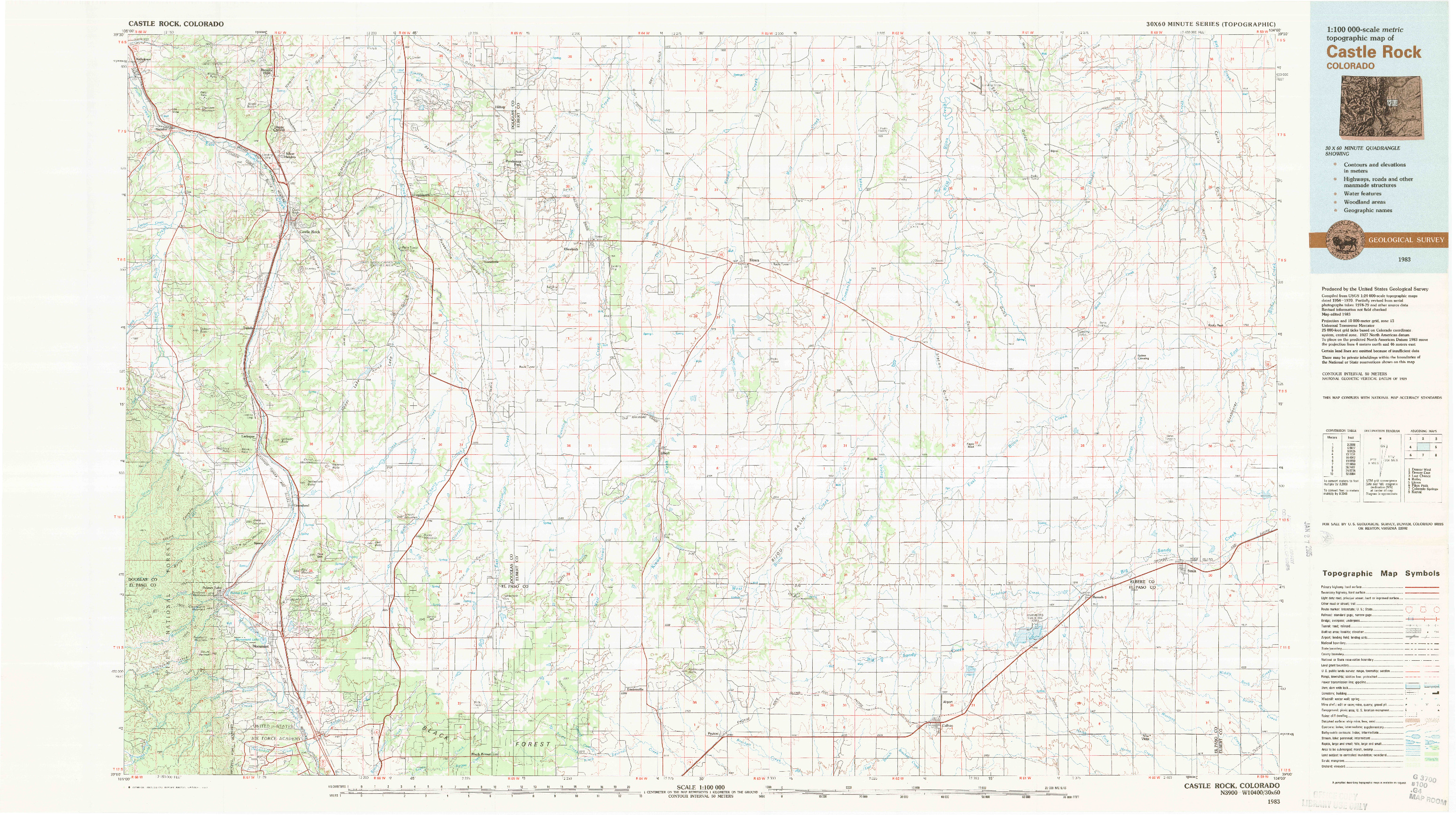 USGS 1:100000-SCALE QUADRANGLE FOR CASTLE ROCK, CO 1983