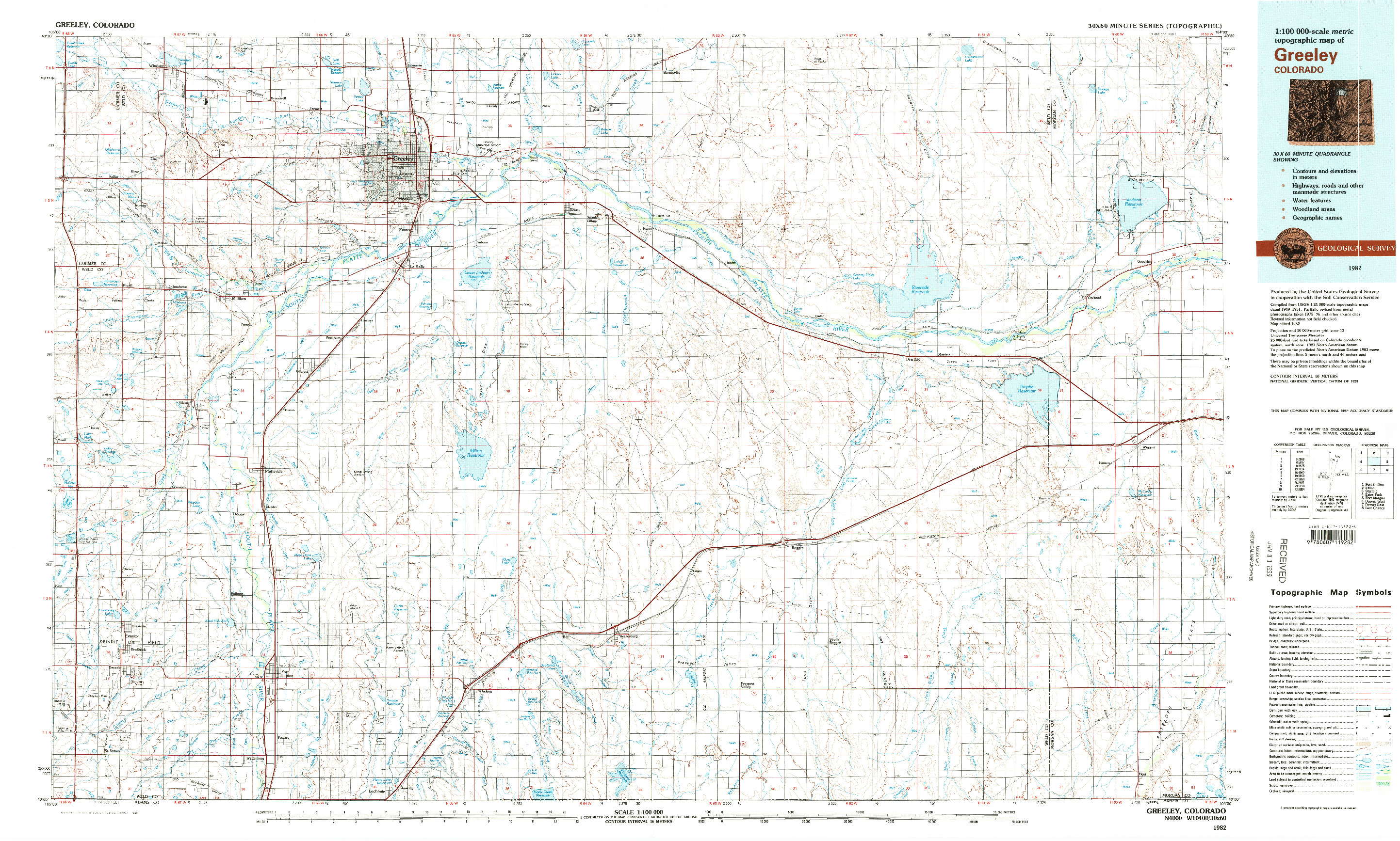 USGS 1:100000-SCALE QUADRANGLE FOR GREELEY, CO 1982