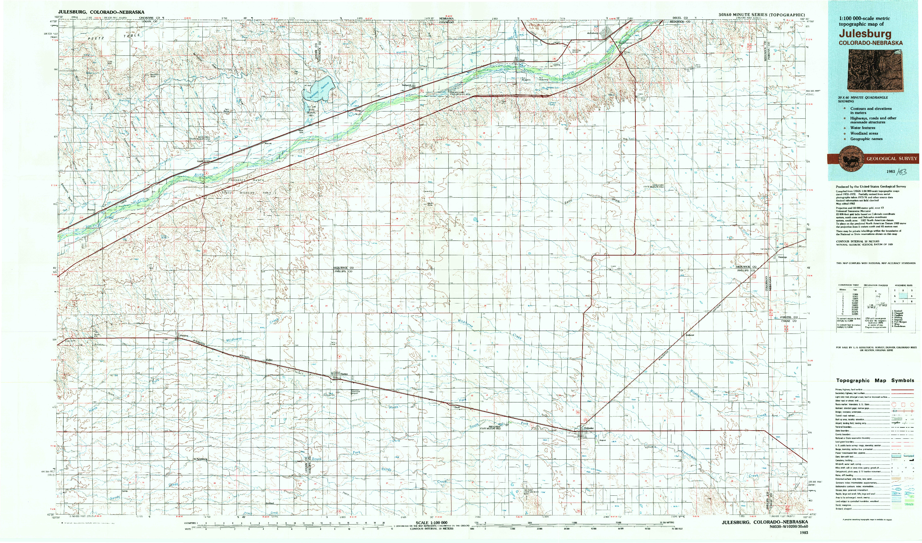 USGS 1:100000-SCALE QUADRANGLE FOR JULESBURG, CO 1983