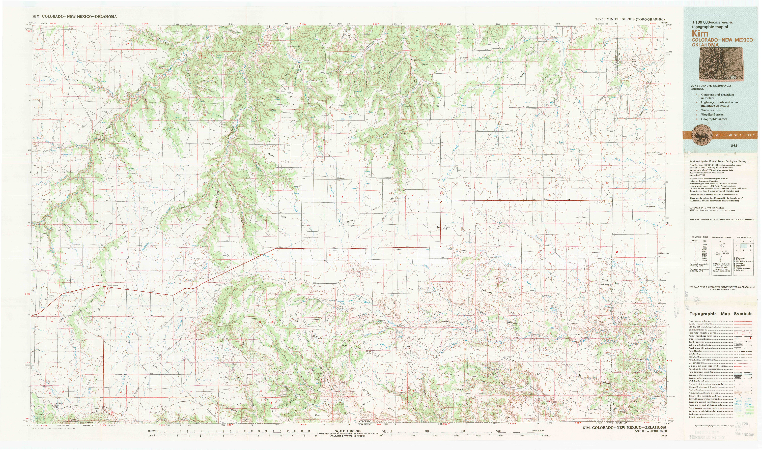USGS 1:100000-SCALE QUADRANGLE FOR KIM, CO 1982
