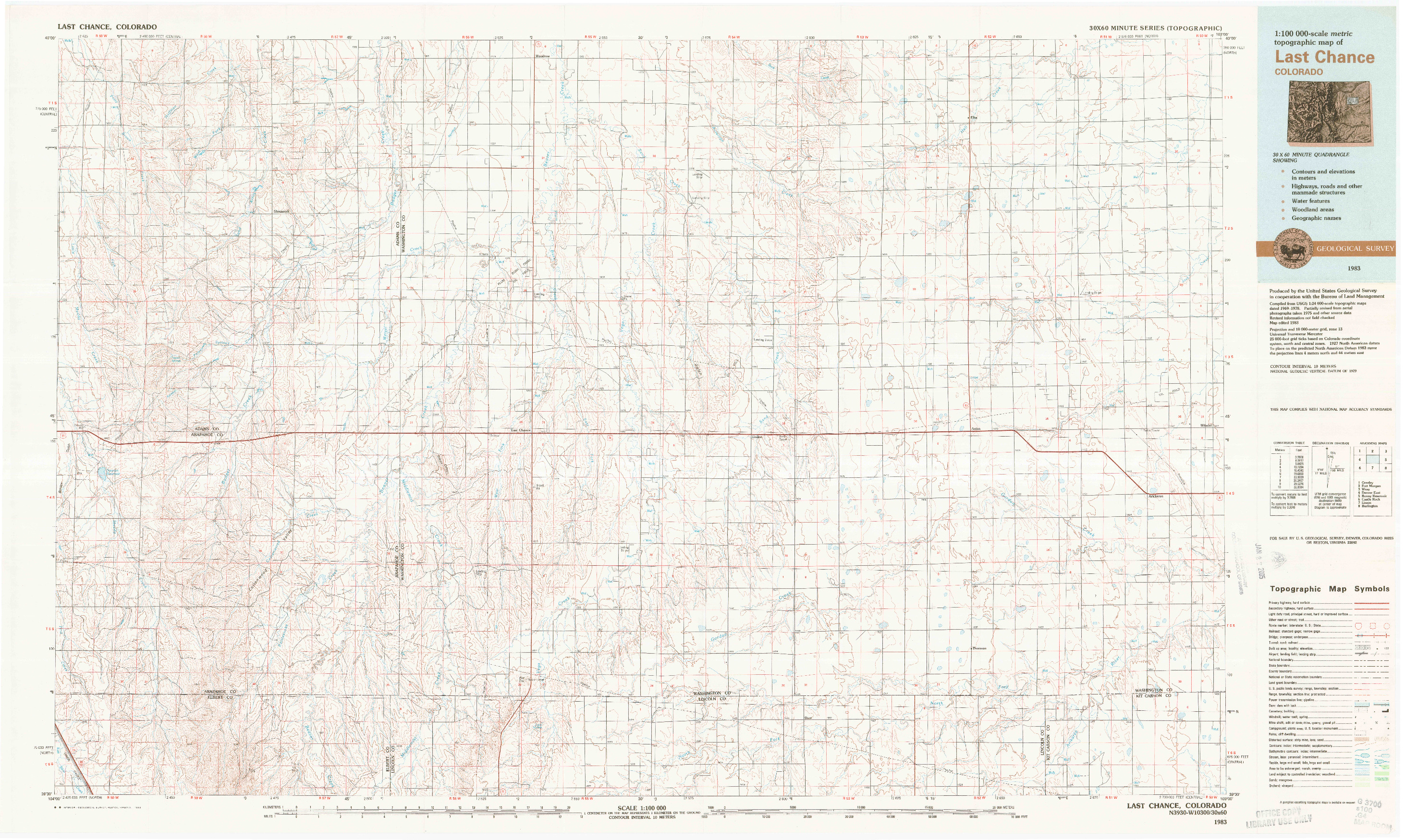 USGS 1:100000-SCALE QUADRANGLE FOR LAST CHANCE, CO 1983