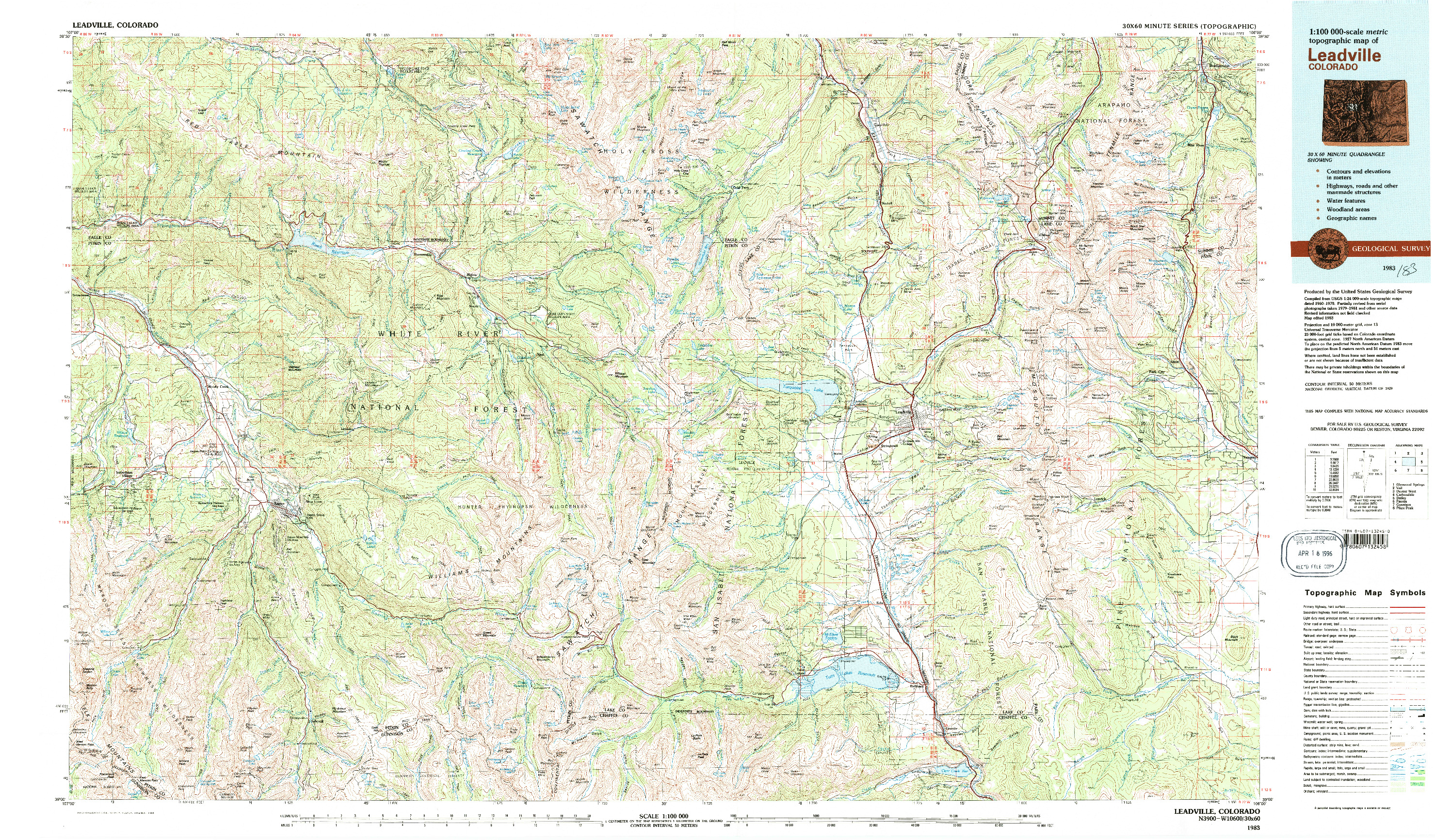 USGS 1:100000-SCALE QUADRANGLE FOR LEADVILLE, CO 1983