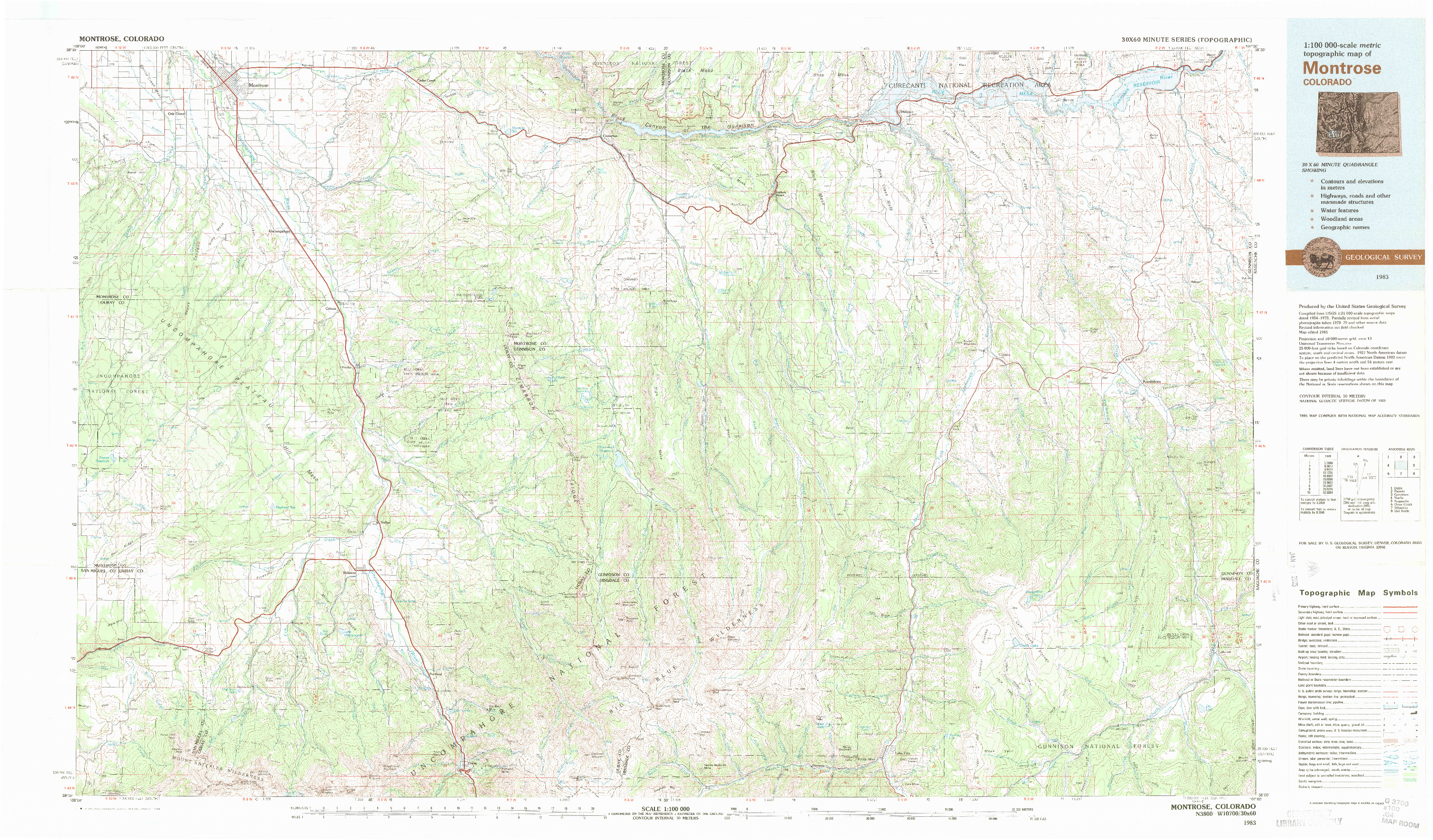 USGS 1:100000-SCALE QUADRANGLE FOR MONTROSE, CO 1983