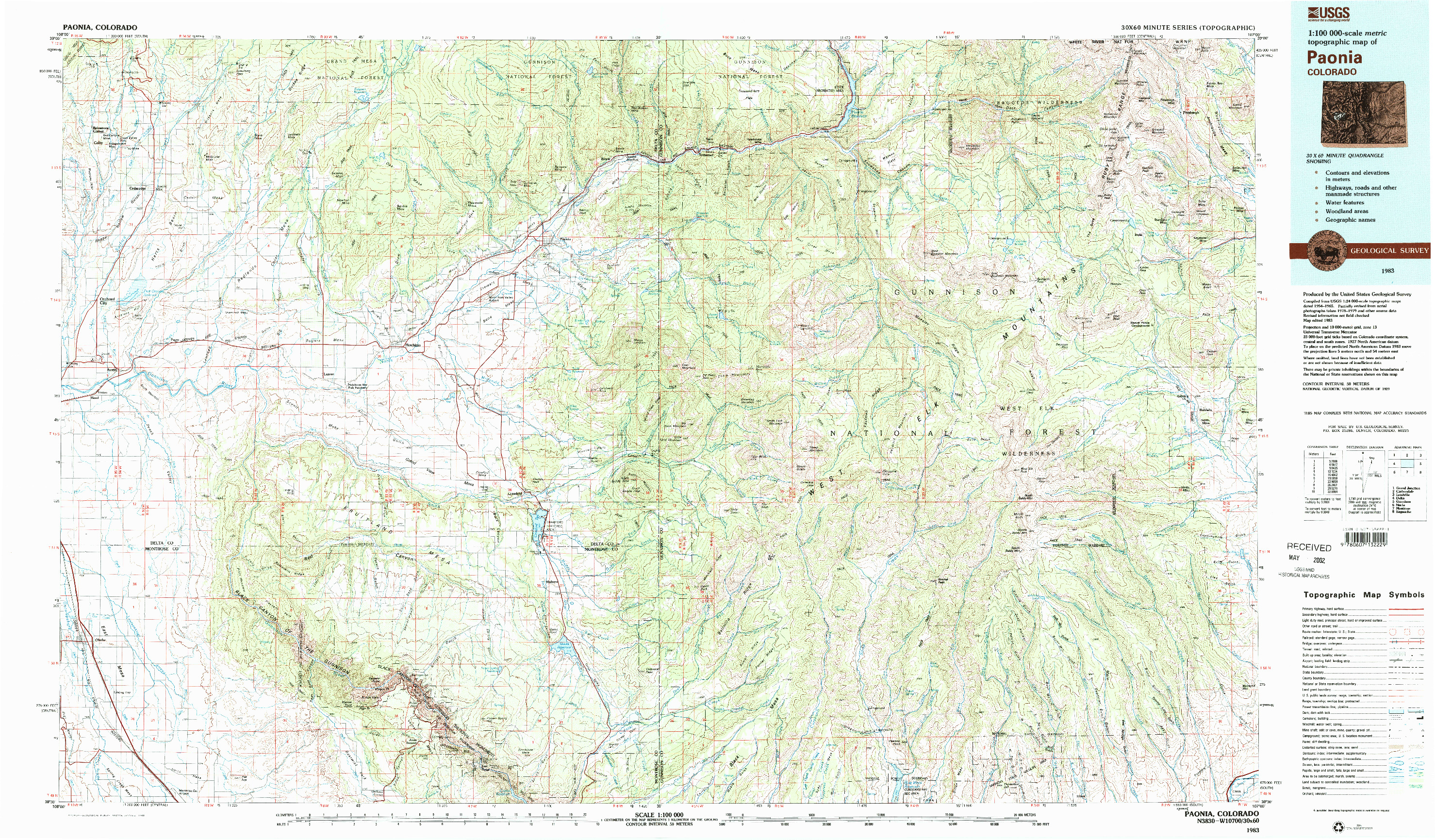 USGS 1:100000-SCALE QUADRANGLE FOR PAONIA, CO 1983