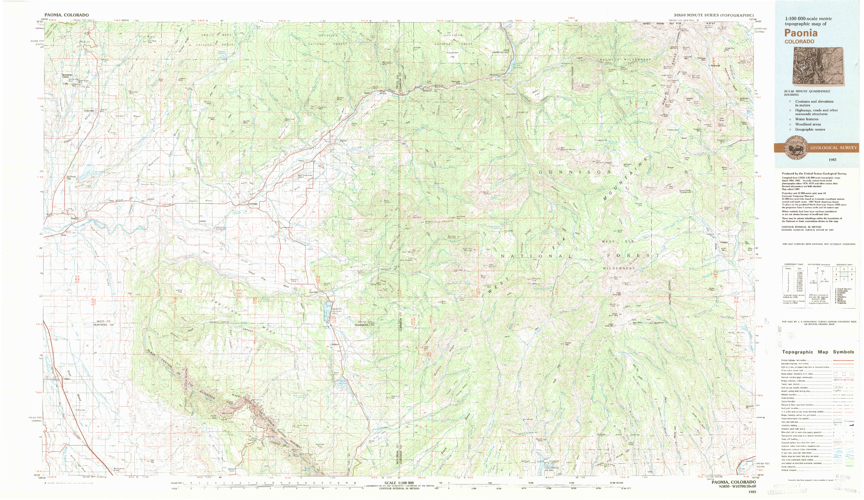 USGS 1:100000-SCALE QUADRANGLE FOR PAONIA, CO 1983