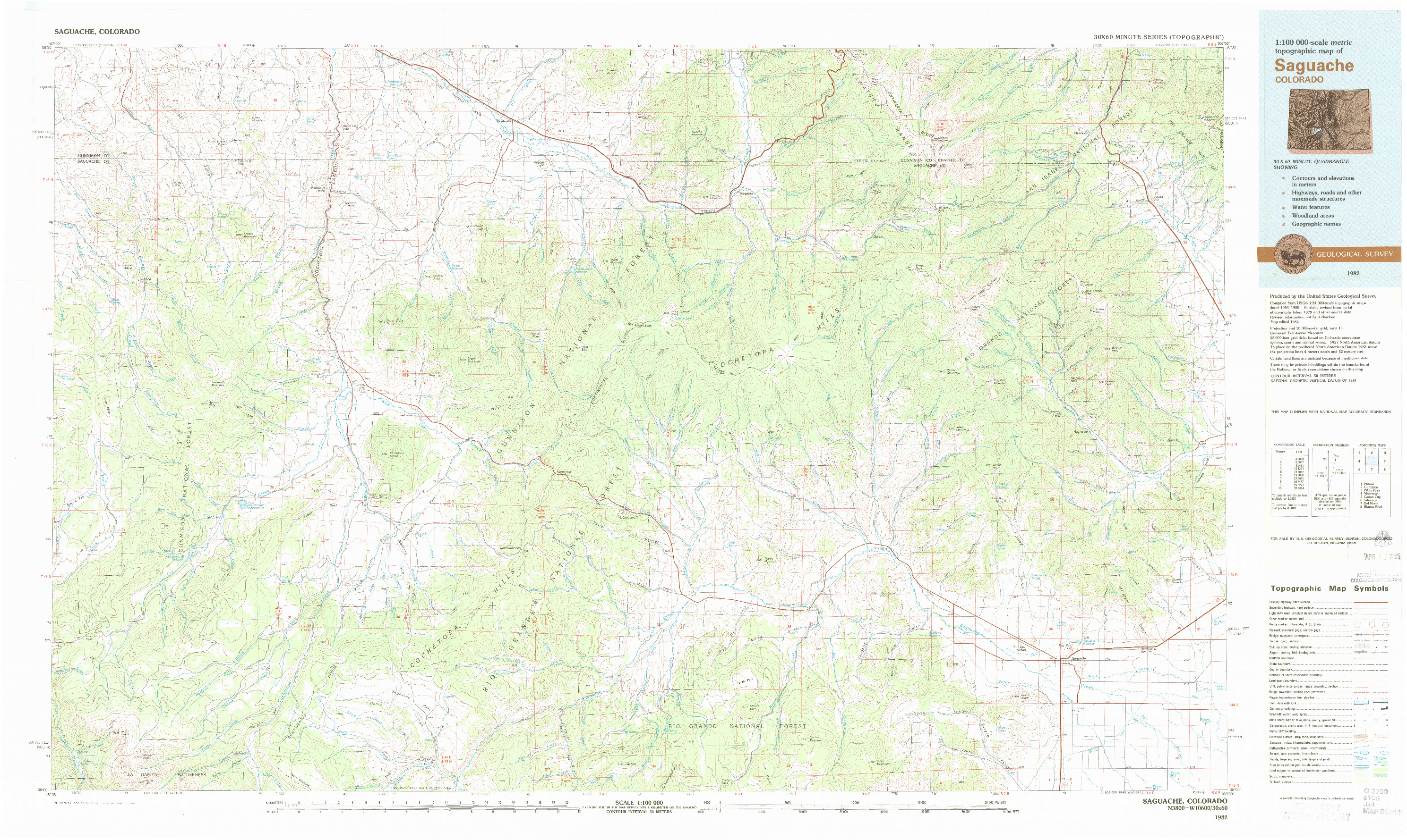 USGS 1:100000-SCALE QUADRANGLE FOR SAGUACHE, CO 1982