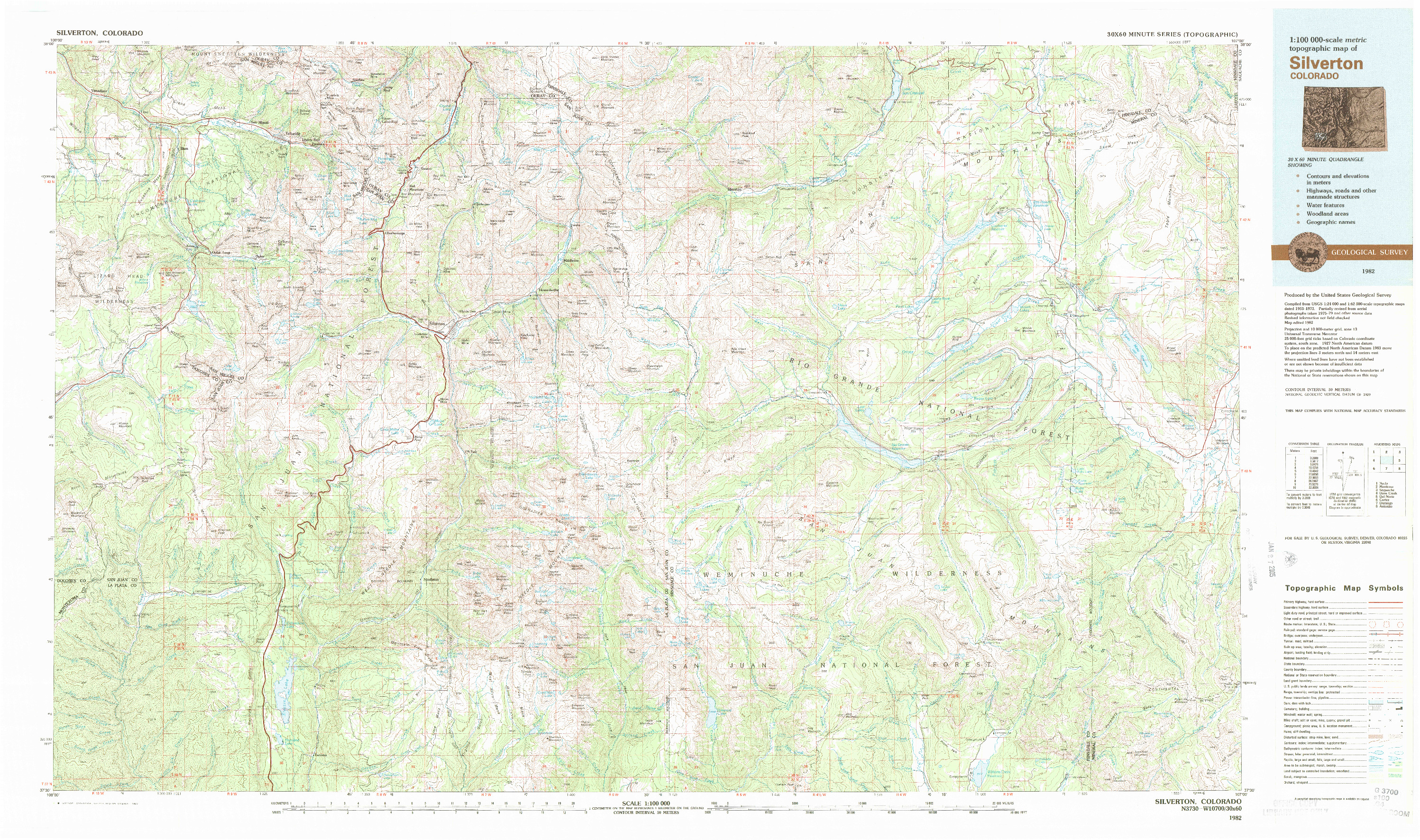 USGS 1:100000-SCALE QUADRANGLE FOR SILVERTON, CO 1982