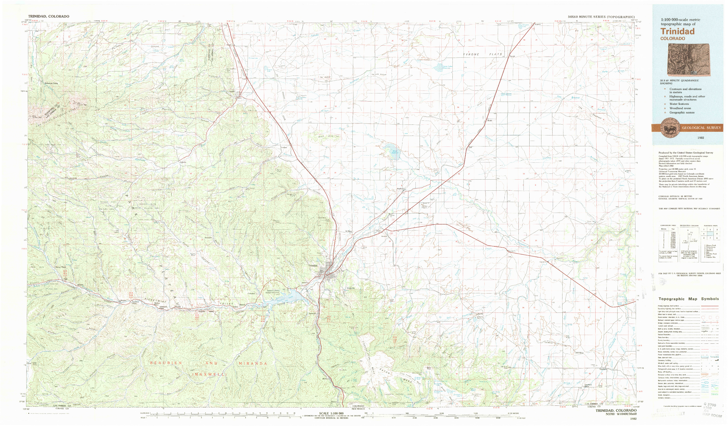 USGS 1:100000-SCALE QUADRANGLE FOR TRINIDAD, CO 1982