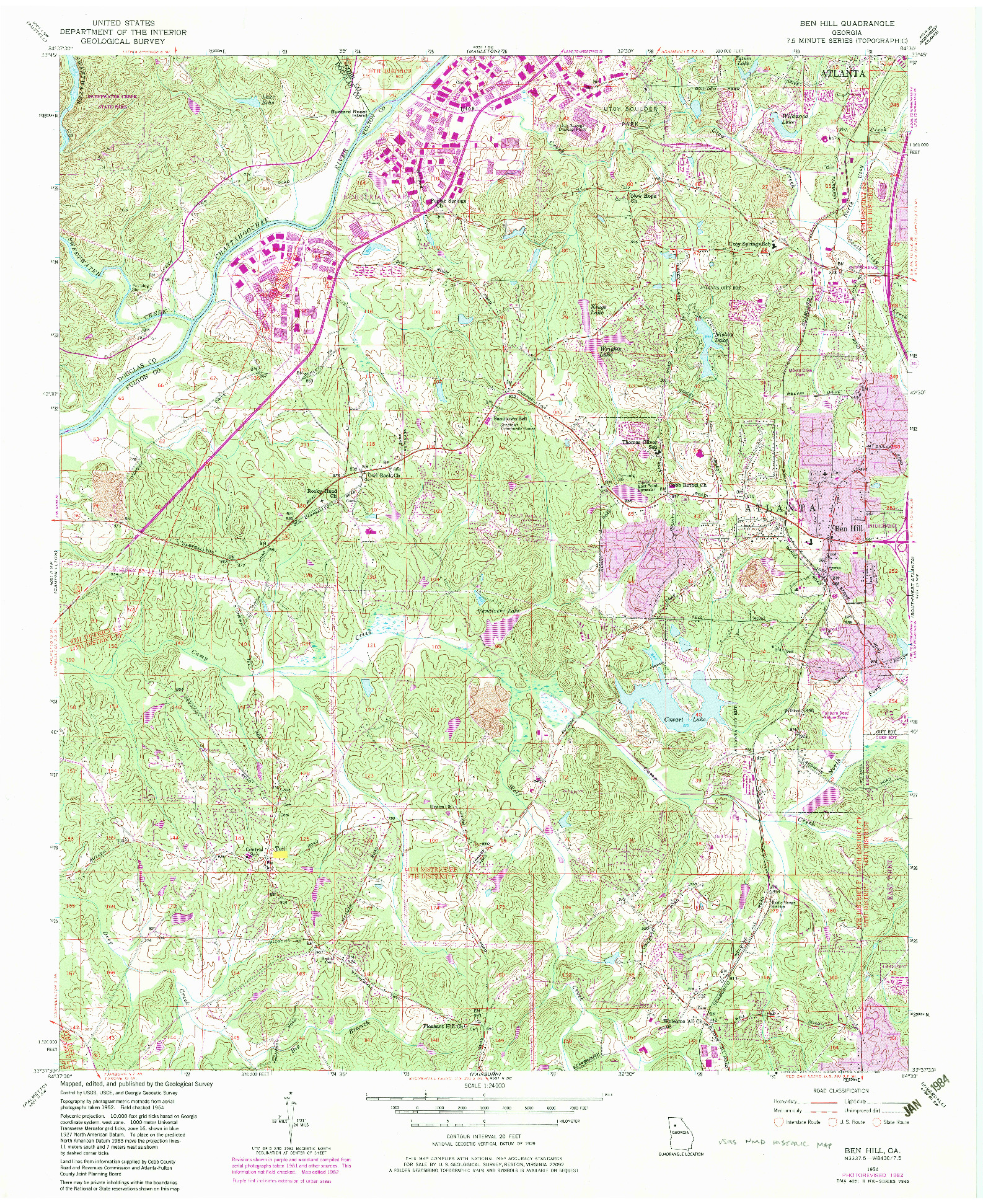 USGS 1:24000-SCALE QUADRANGLE FOR BEN HILL, GA 1954