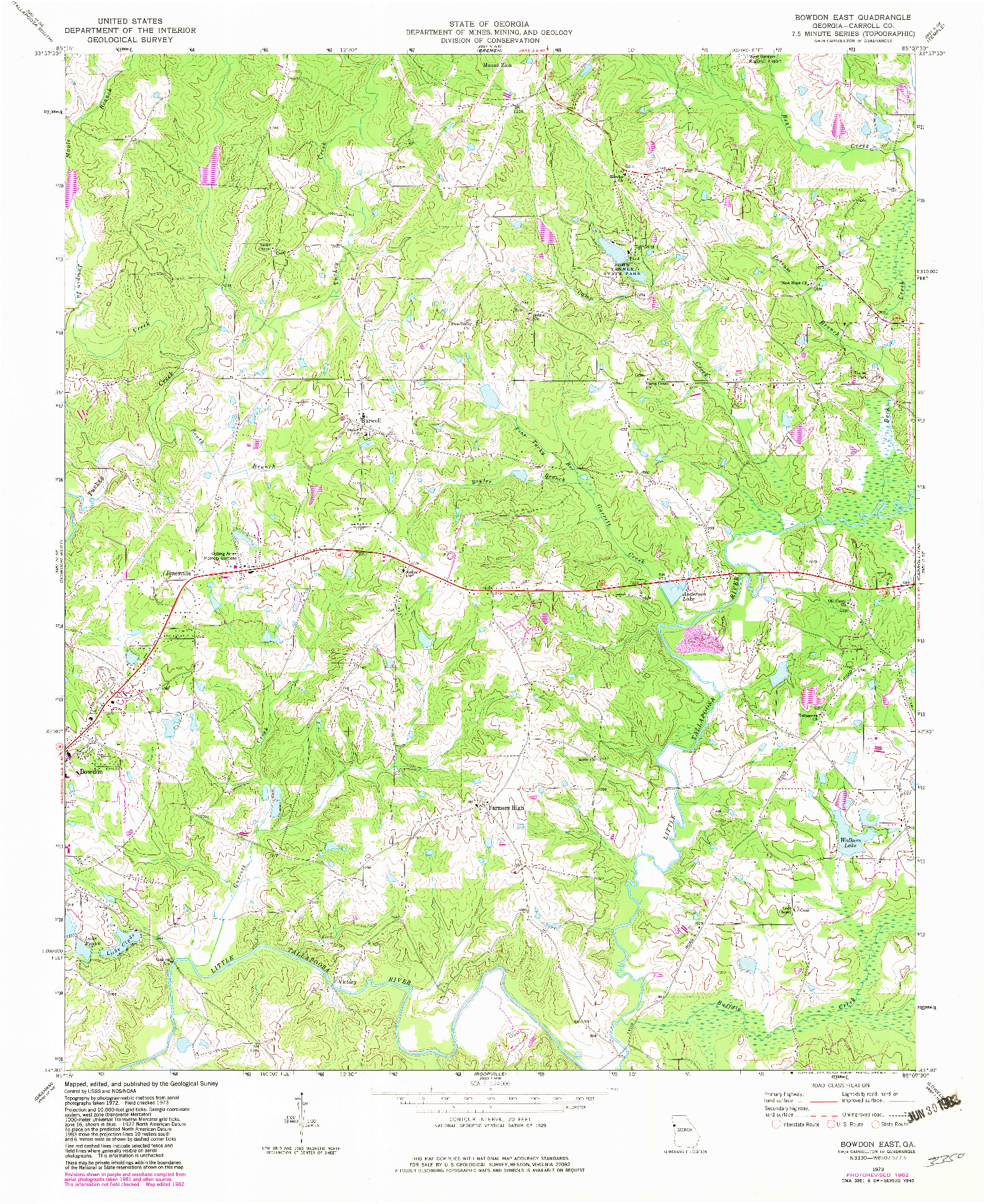 USGS 1:24000-SCALE QUADRANGLE FOR BOWDON EAST, GA 1973