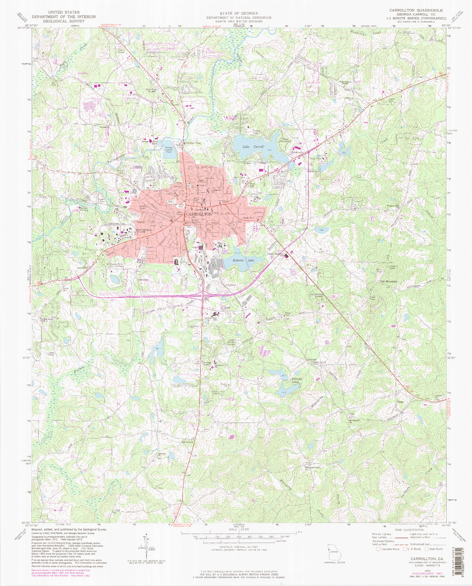 USGS 1:24000-SCALE QUADRANGLE FOR CARROLLTON, GA 1973