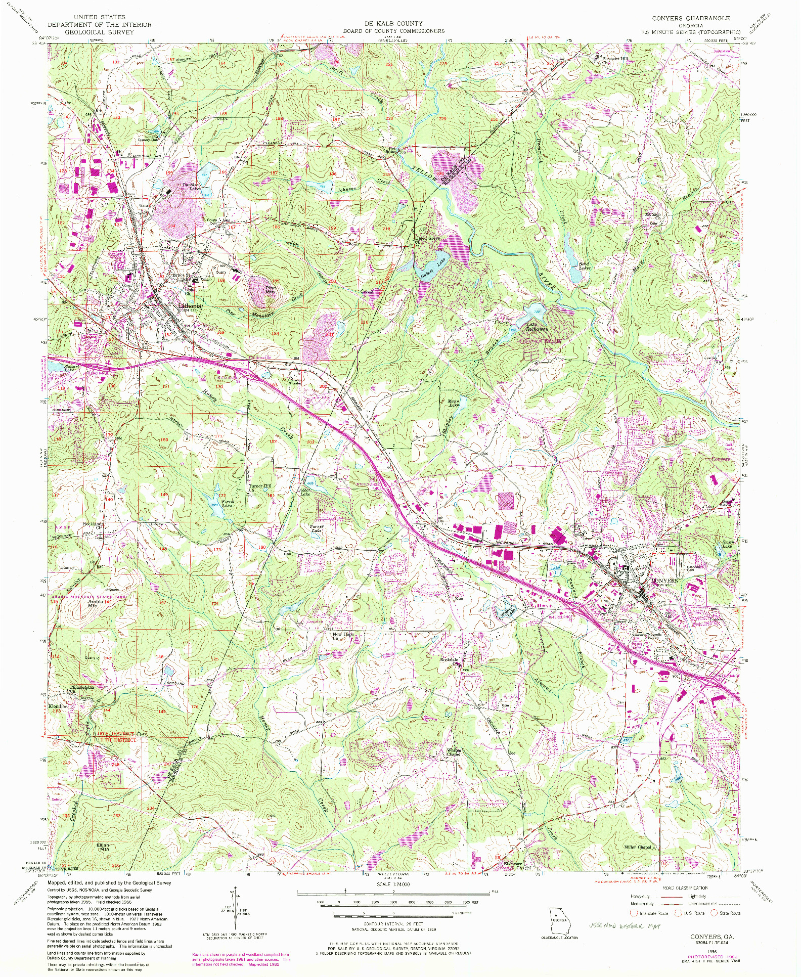 USGS 1:24000-SCALE QUADRANGLE FOR CONYERS, GA 1956