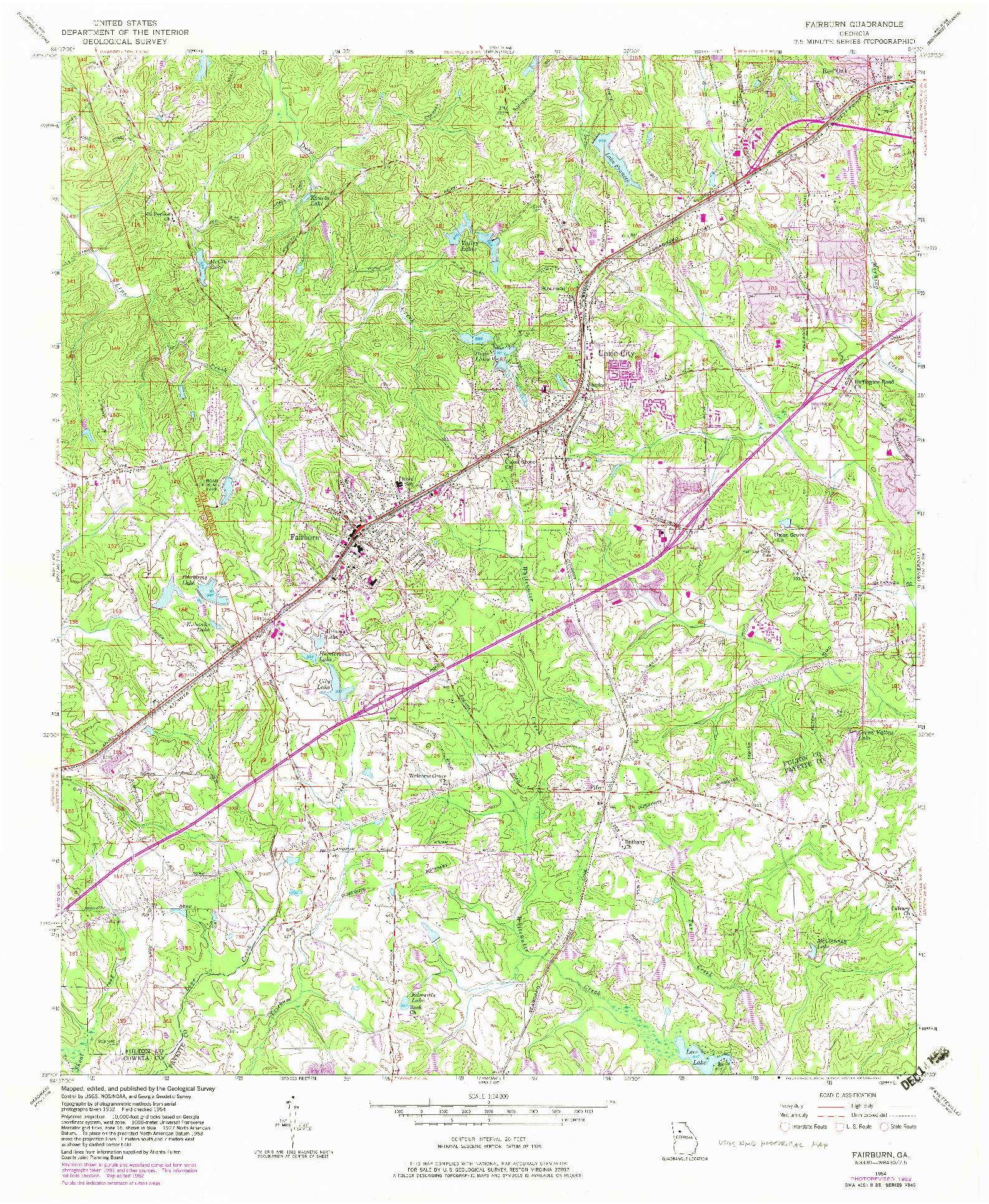 USGS 1:24000-SCALE QUADRANGLE FOR FAIRBURN, GA 1954