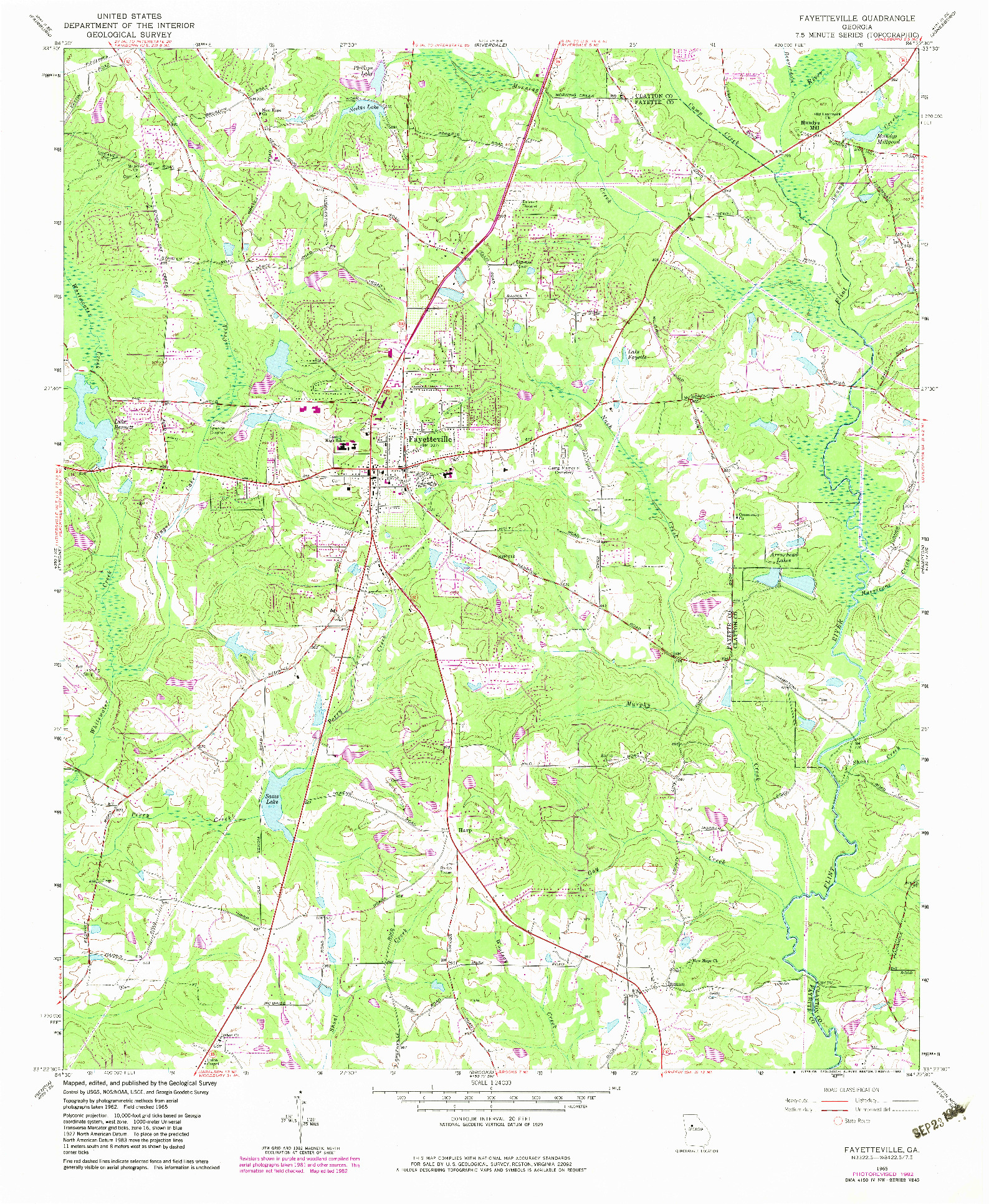 USGS 1:24000-SCALE QUADRANGLE FOR FAYETTEVILLE, GA 1965