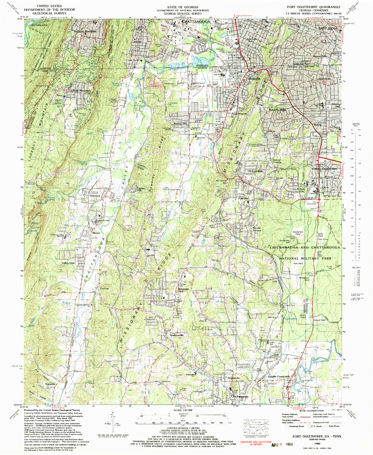 USGS 1:24000-SCALE QUADRANGLE FOR FORT OGLETHORPE, GA 1982
