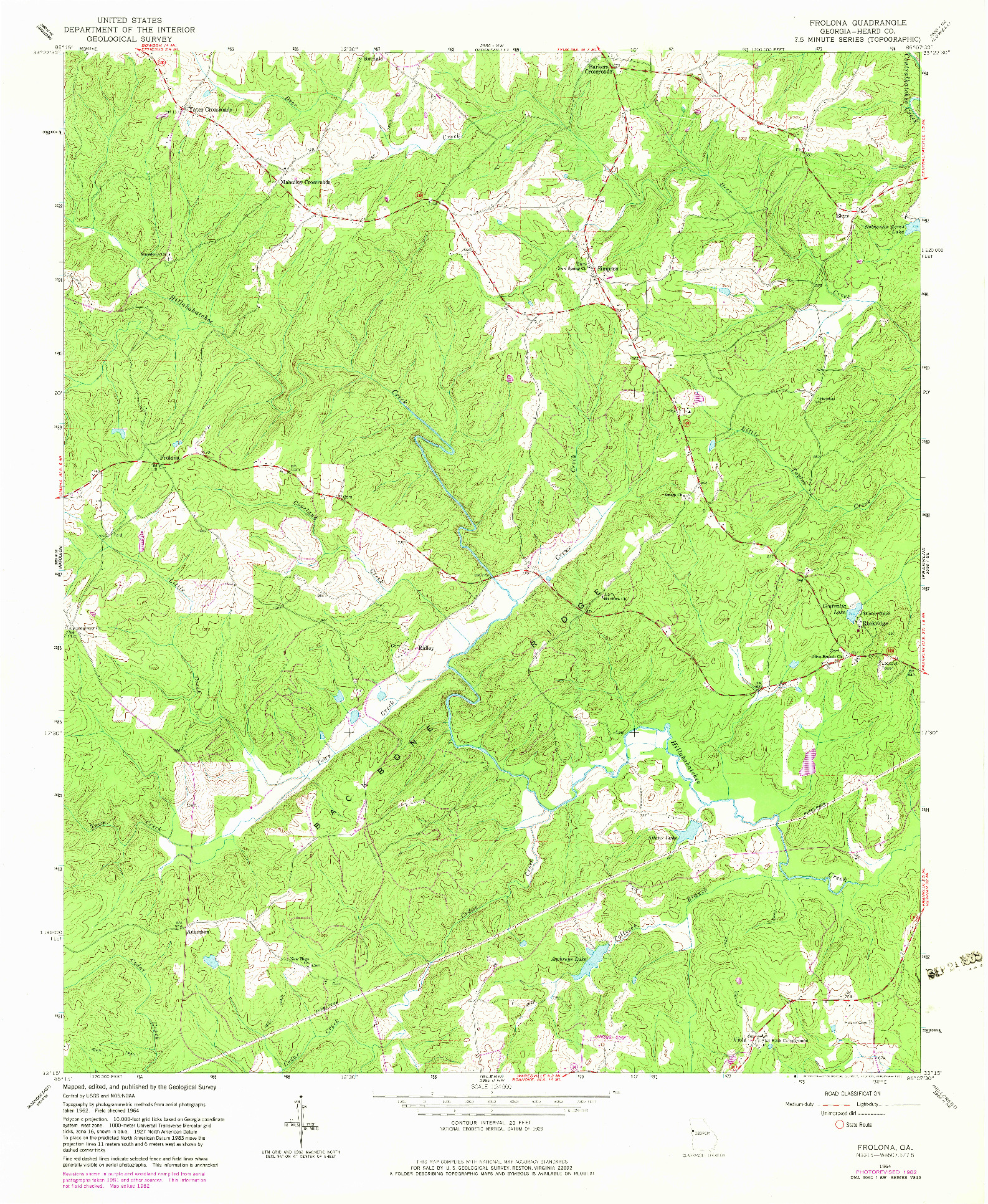 USGS 1:24000-SCALE QUADRANGLE FOR FROLONA, GA 1964