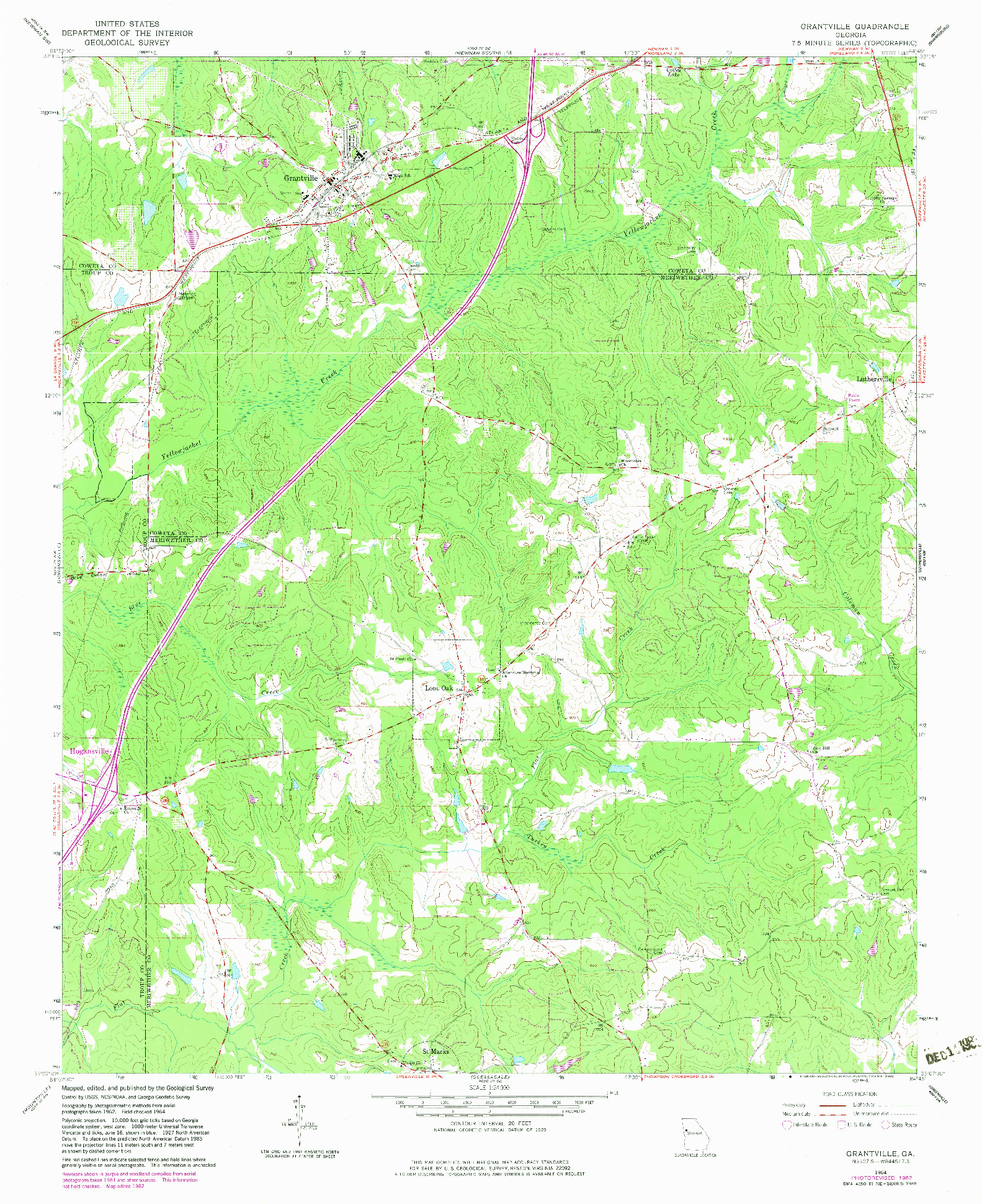 USGS 1:24000-SCALE QUADRANGLE FOR GRANTVILLE, GA 1964