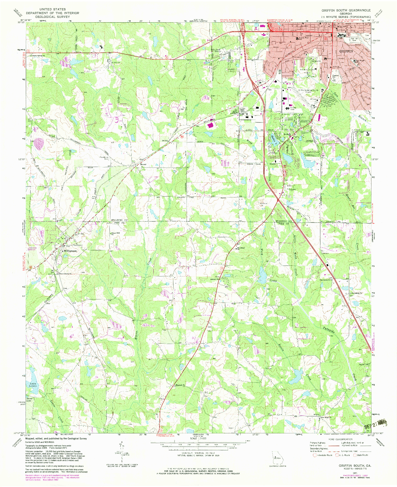 USGS 1:24000-SCALE QUADRANGLE FOR GRIFFIN SOUTH, GA 1971