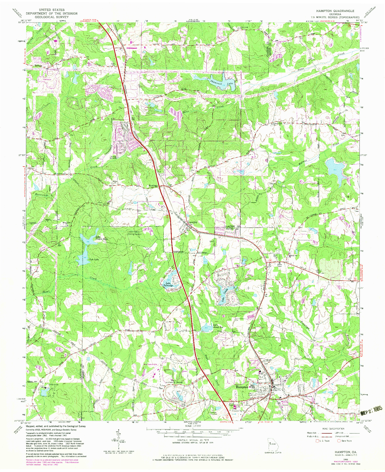 USGS 1:24000-SCALE QUADRANGLE FOR HAMPTON, GA 1965