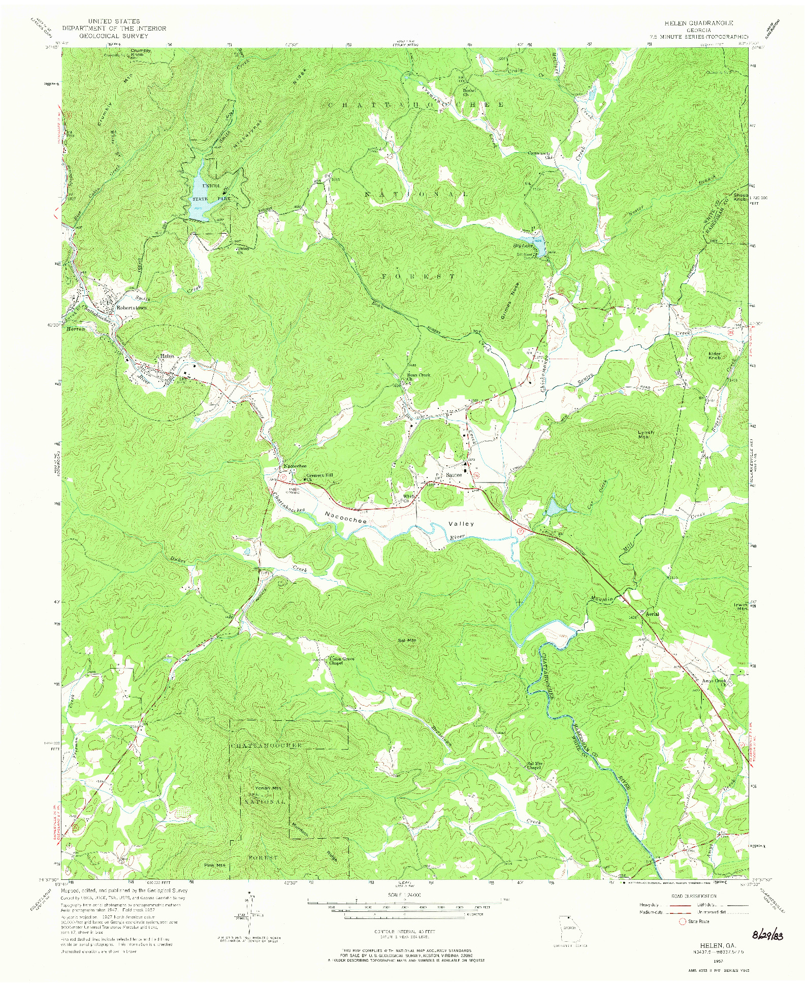 USGS 1:24000-SCALE QUADRANGLE FOR HELEN, GA 1957