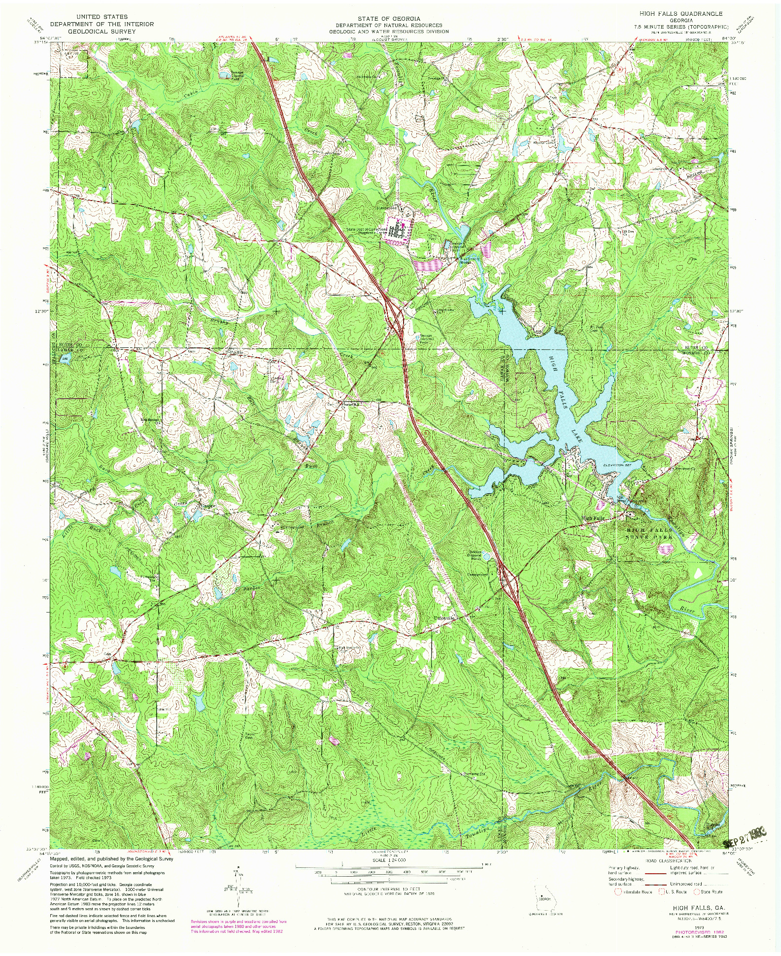USGS 1:24000-SCALE QUADRANGLE FOR HIGH FALLS, GA 1973