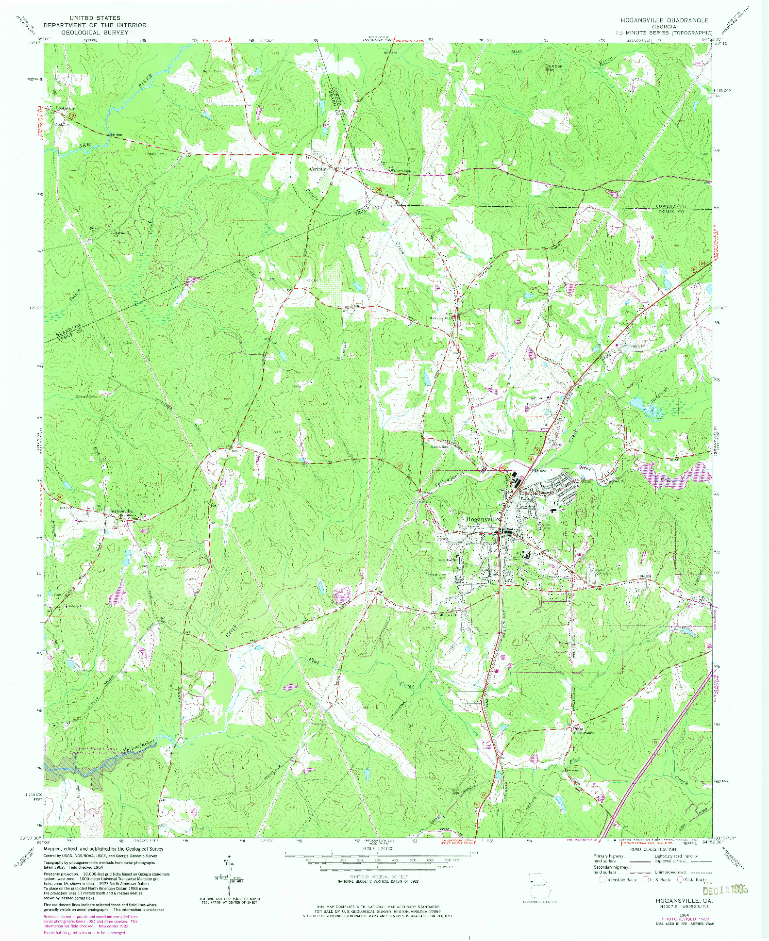 USGS 1:24000-SCALE QUADRANGLE FOR HOGANSVILLE, GA 1964