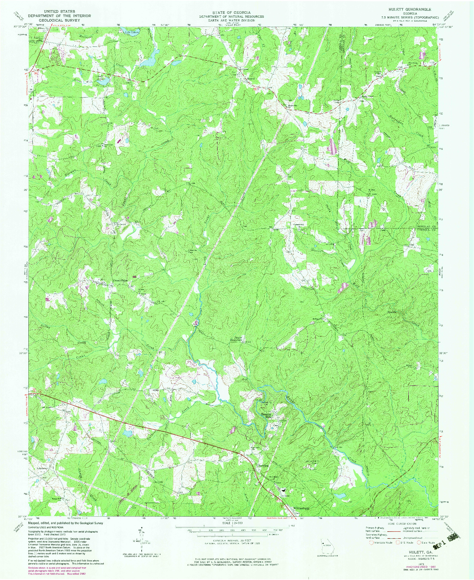 USGS 1:24000-SCALE QUADRANGLE FOR HULETT, GA 1973