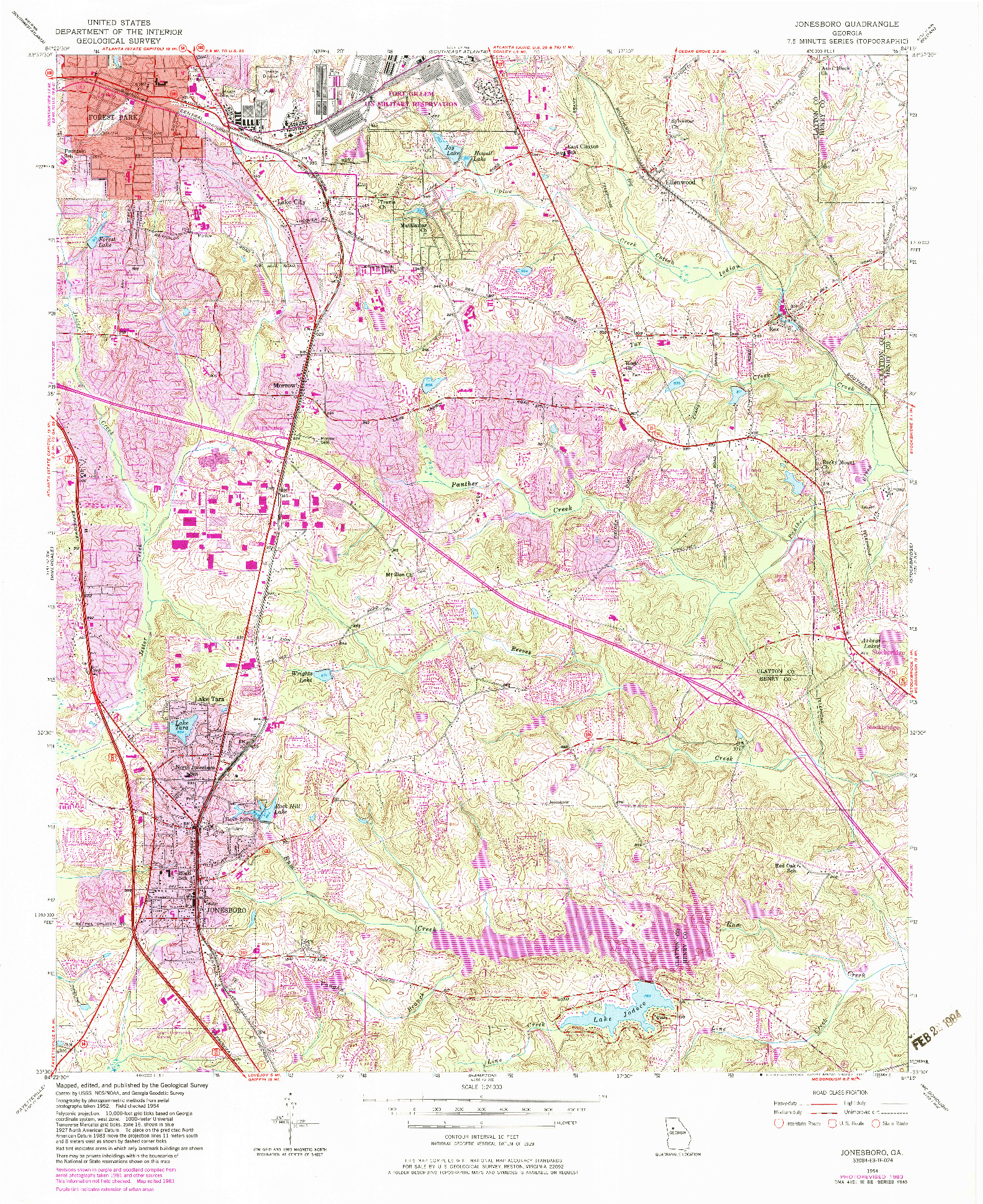 USGS 1:24000-SCALE QUADRANGLE FOR JONESBORO, GA 1954