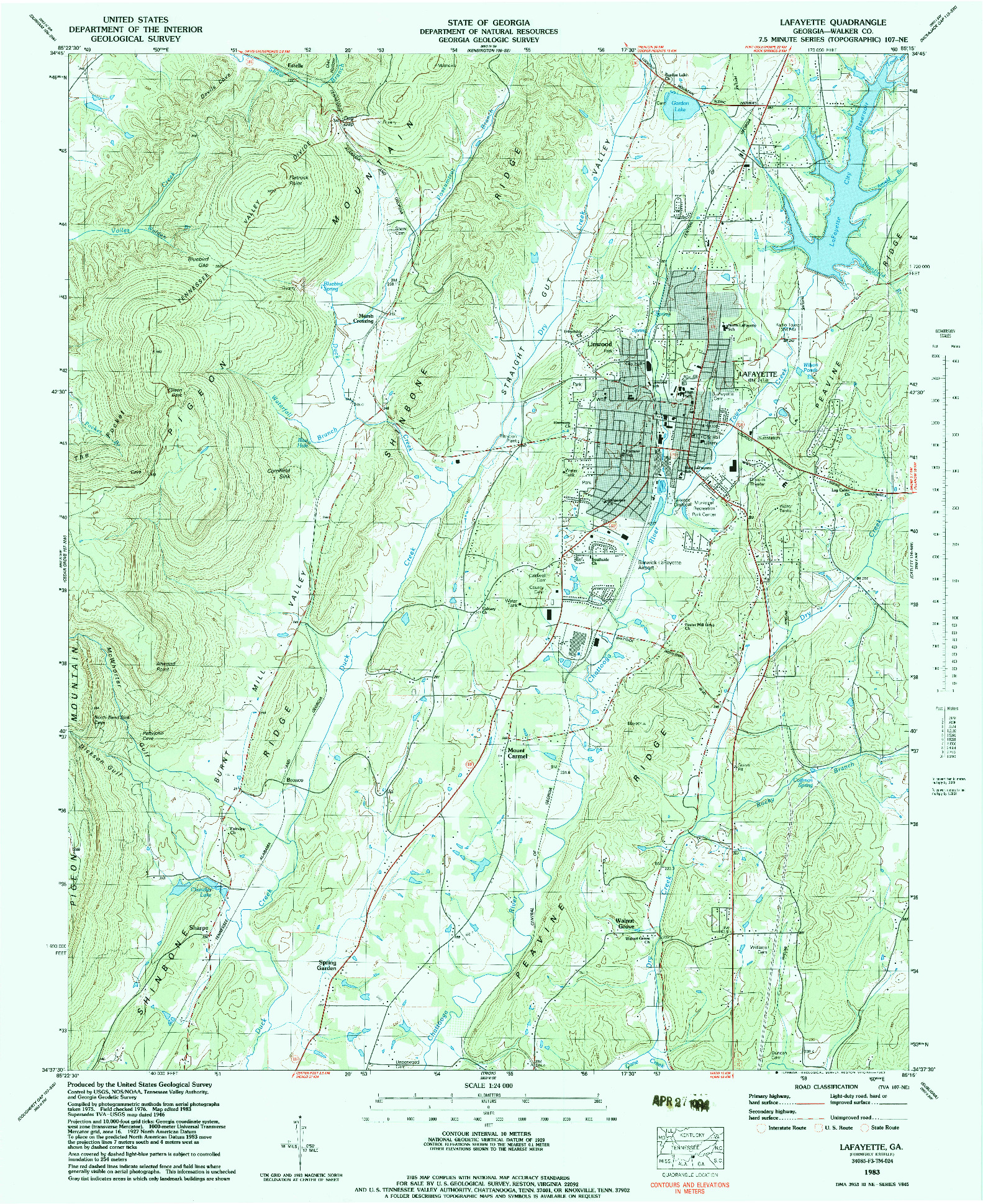 USGS 1:24000-SCALE QUADRANGLE FOR LAFAYETTE, GA 1983