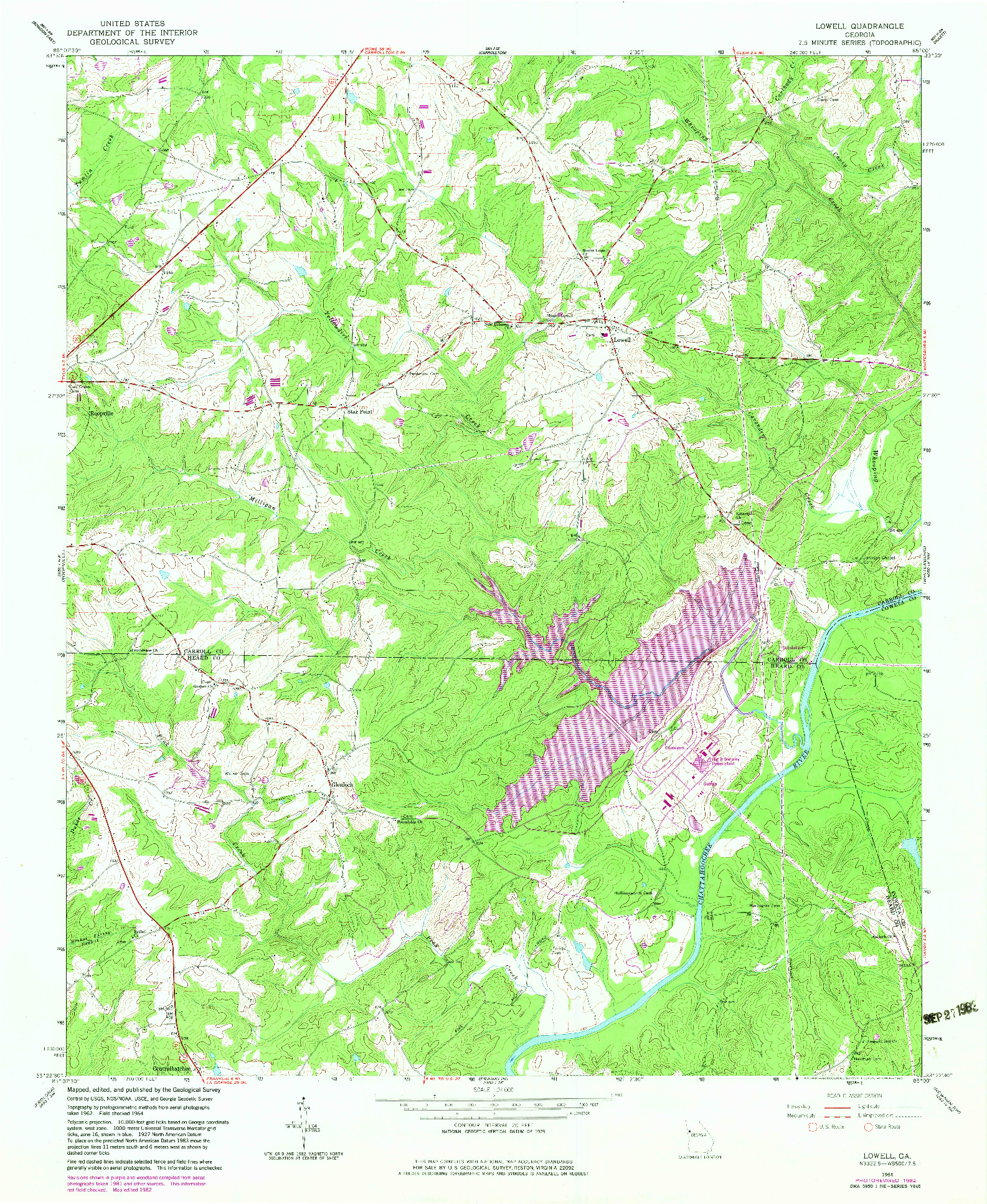 USGS 1:24000-SCALE QUADRANGLE FOR LOWELL, GA 1964