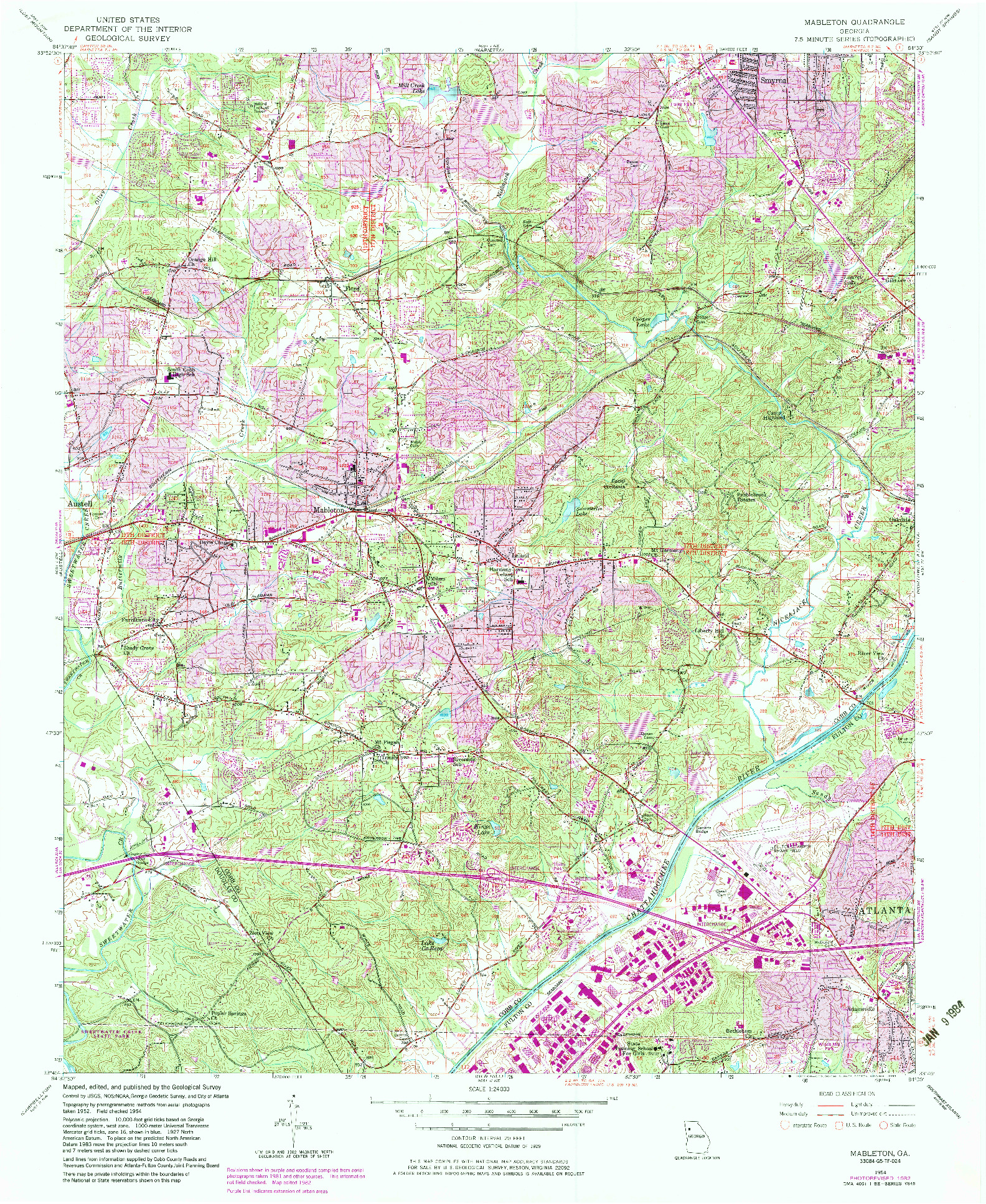 USGS 1:24000-SCALE QUADRANGLE FOR MABLETON, GA 1954