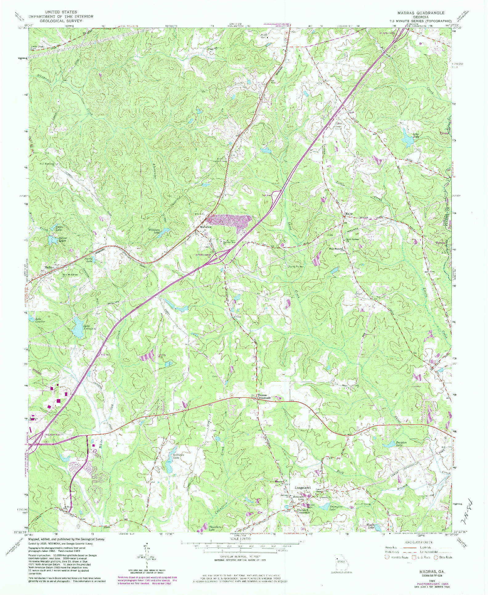 USGS 1:24000-SCALE QUADRANGLE FOR MADRAS, GA 1965