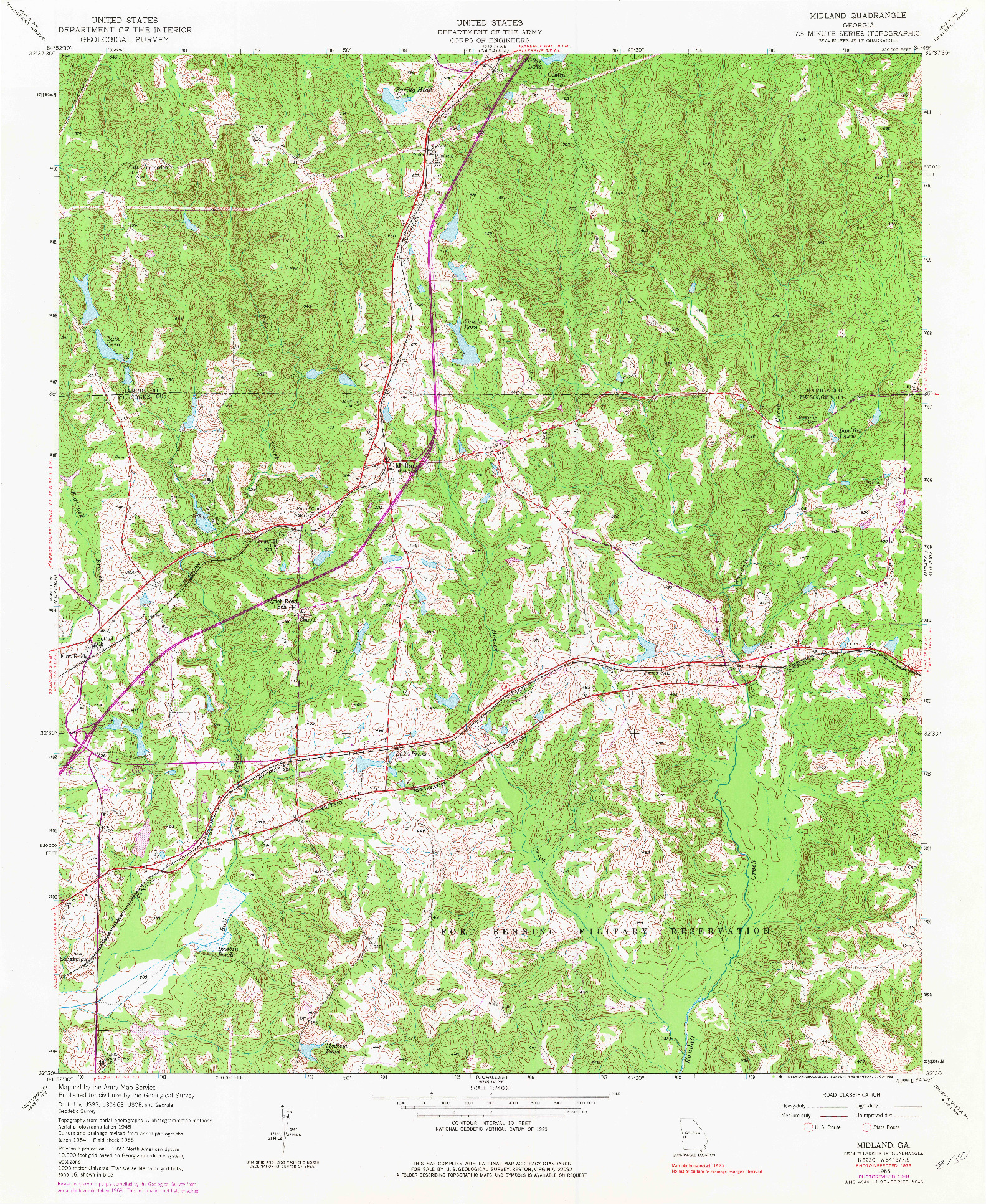 USGS 1:24000-SCALE QUADRANGLE FOR MIDLAND, GA 1955