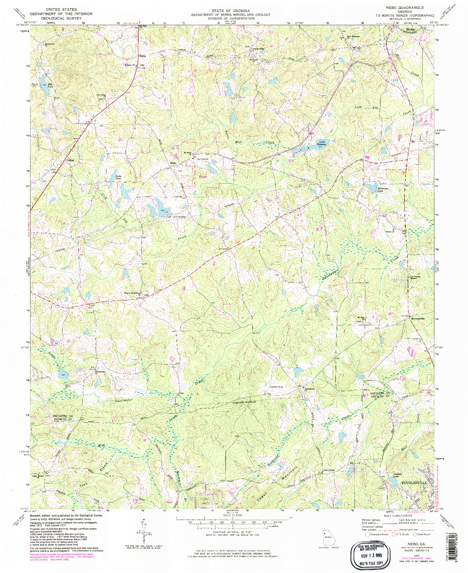 USGS 1:24000-SCALE QUADRANGLE FOR NEBO, GA 1973