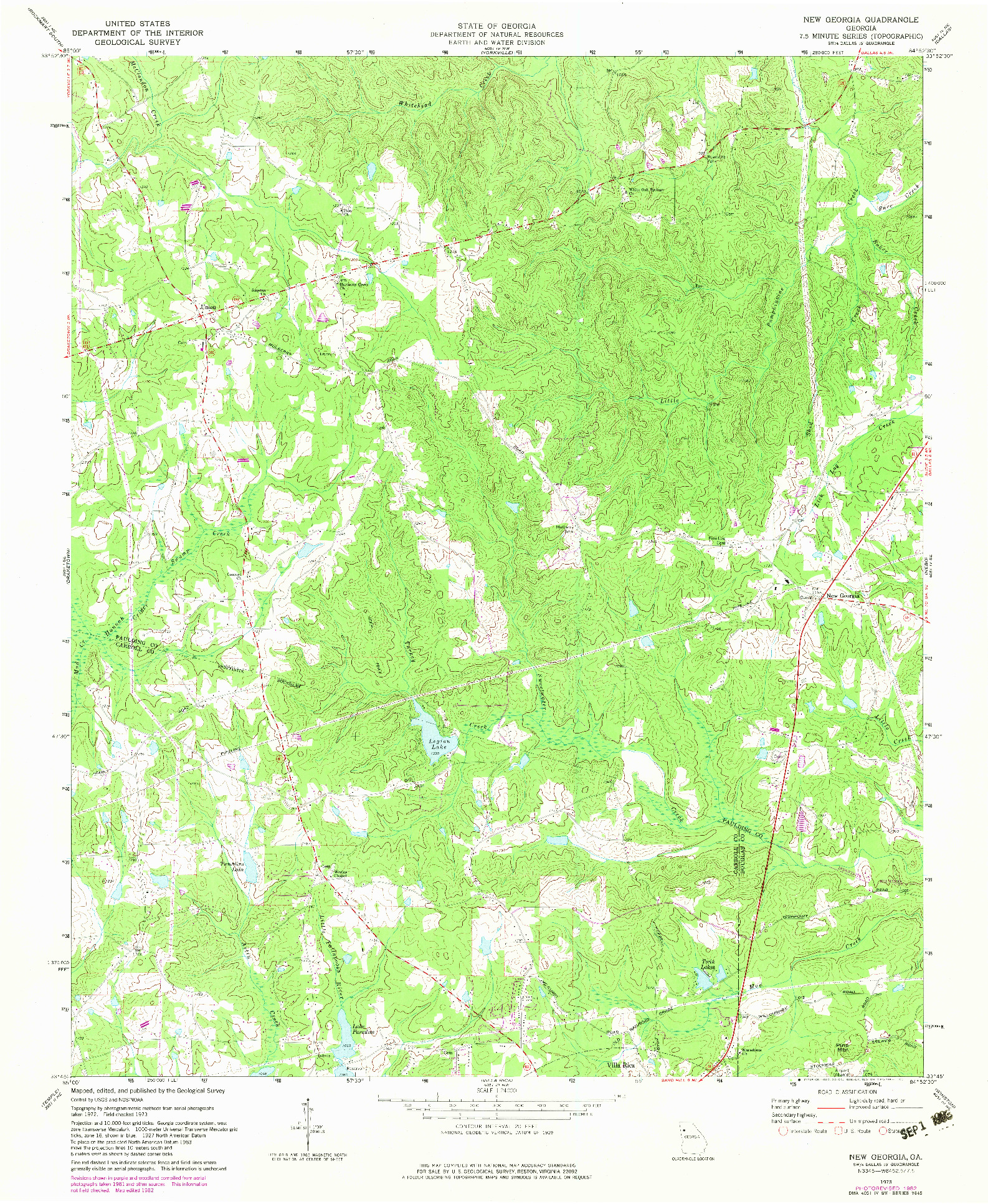 USGS 1:24000-SCALE QUADRANGLE FOR NEW GEORGIA, GA 1973