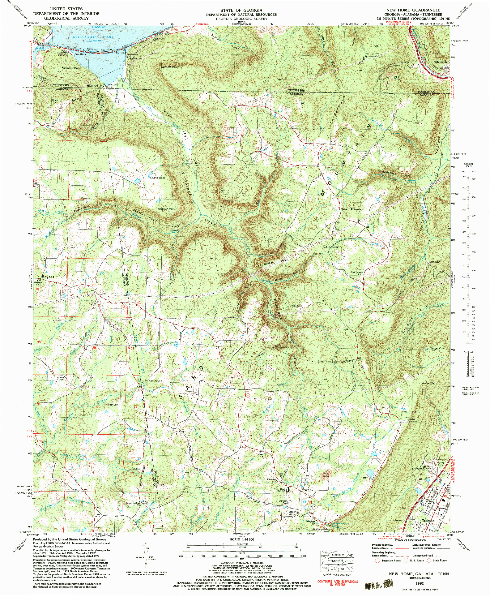 USGS 1:24000-SCALE QUADRANGLE FOR NEW HOME, GA 1982